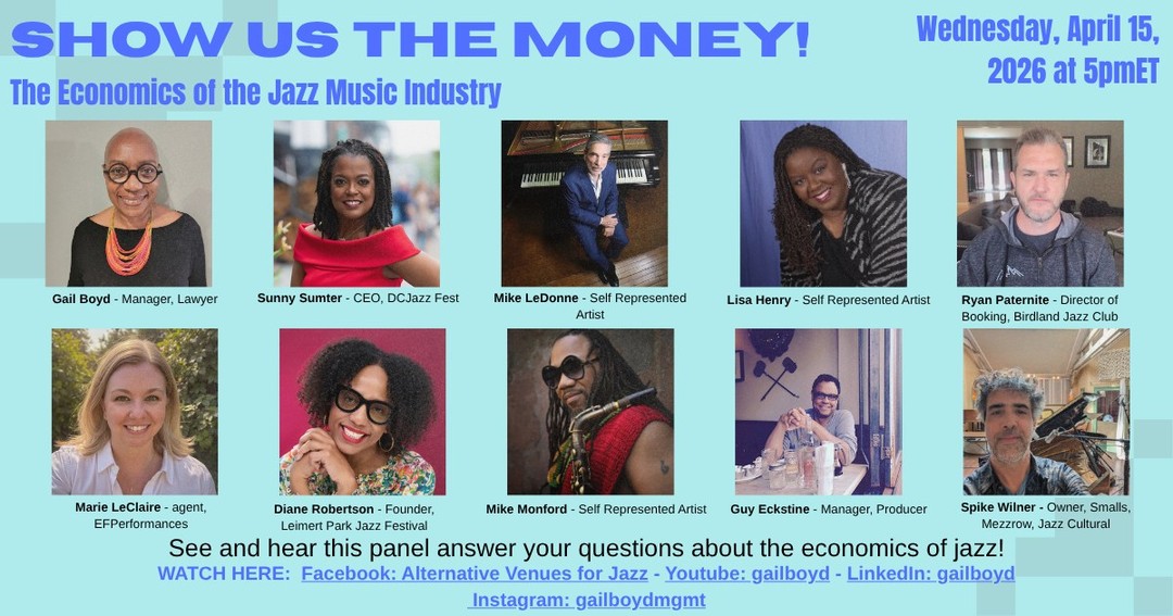 @alternativevenuesforjazz's own Gail Boyd assembles a dynamic panel of artists, managers, and industry leaders—including DC Jazz Festival’s @sunnyjazzdc—for “Show Us the Money! The Economics of the Jazz Music Industry.”
A real conversation about sustaining the music and the people behind it. Join us.
🗓 April 15 | 5PM ET
Tune in and be part of the dialogue.