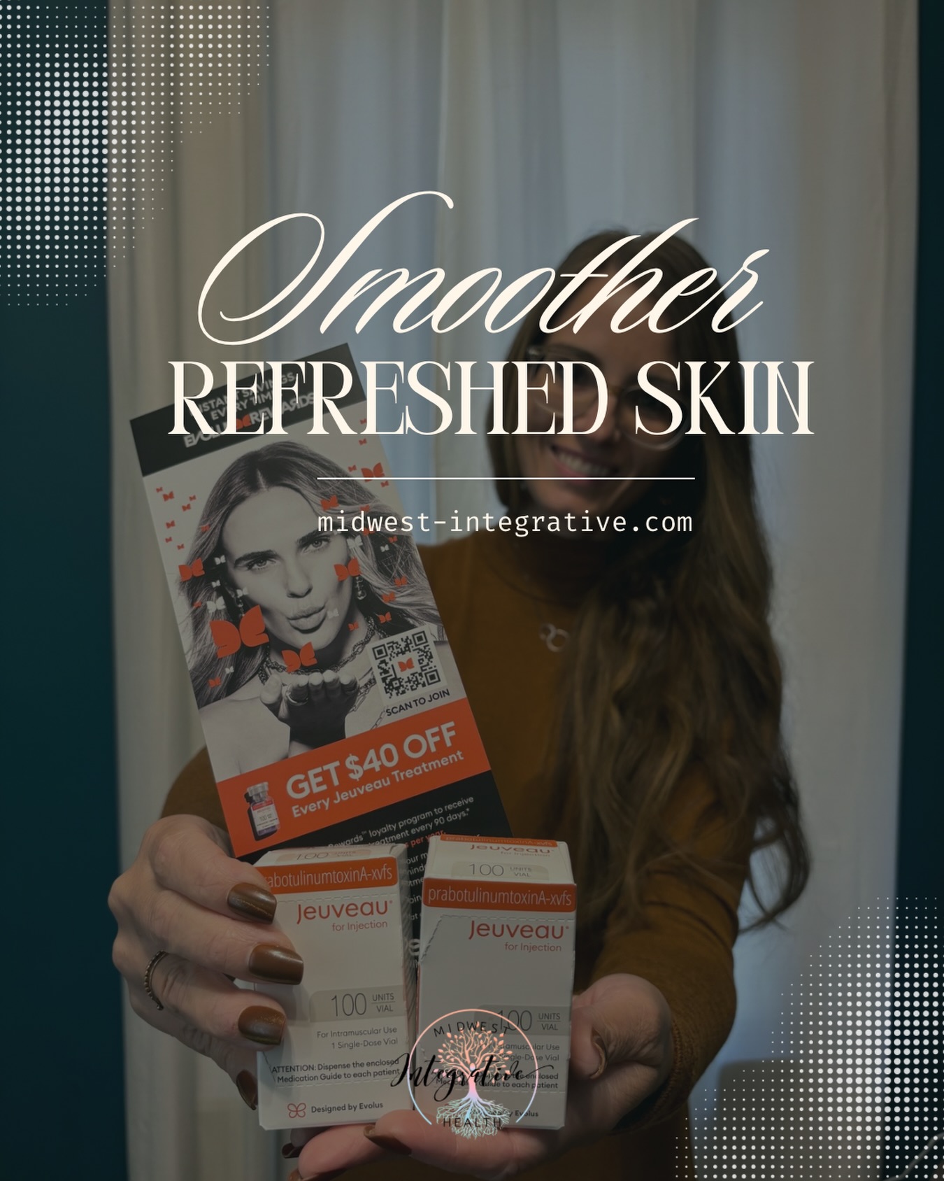 Say hello to smoother, refreshed skin with Jeuveau — your go-to for softening fine lines and keeping things effortlessly natural.
Because confidence looks good on you! 🫶🏼
💻Book here —> https://www.midwest-integrative.com
📞 Give us a call —> 309-837-0342
💳 CareCredit —> https://www.carecredit.com/go/553JSV