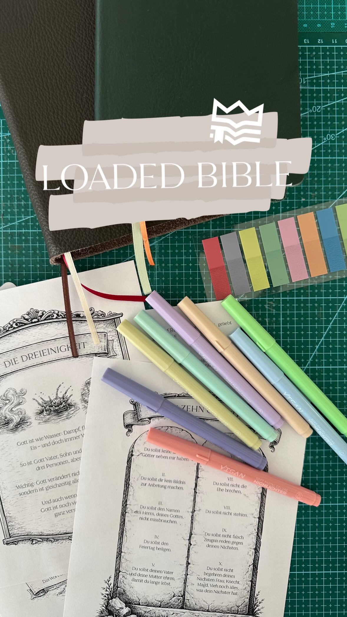 Loaded Bible Set
Eine Überlegung wert, würdet ihr sowas holen?
Im Set wäre:
- Angepasste Seiten für deine Bibelgrösse
- 8 Bibel Highlighter (färben nicht durch)
- Farblich passende Post it’s
- Extra Loaded Bibel Seiten (Bsp. Waffenrüstung, Zehn Gebote.
- Christliche Sticker
Schreibt mir bitte eine Preisvorstellung in die Kommentare.
#biblerebind #bible #loadedbible