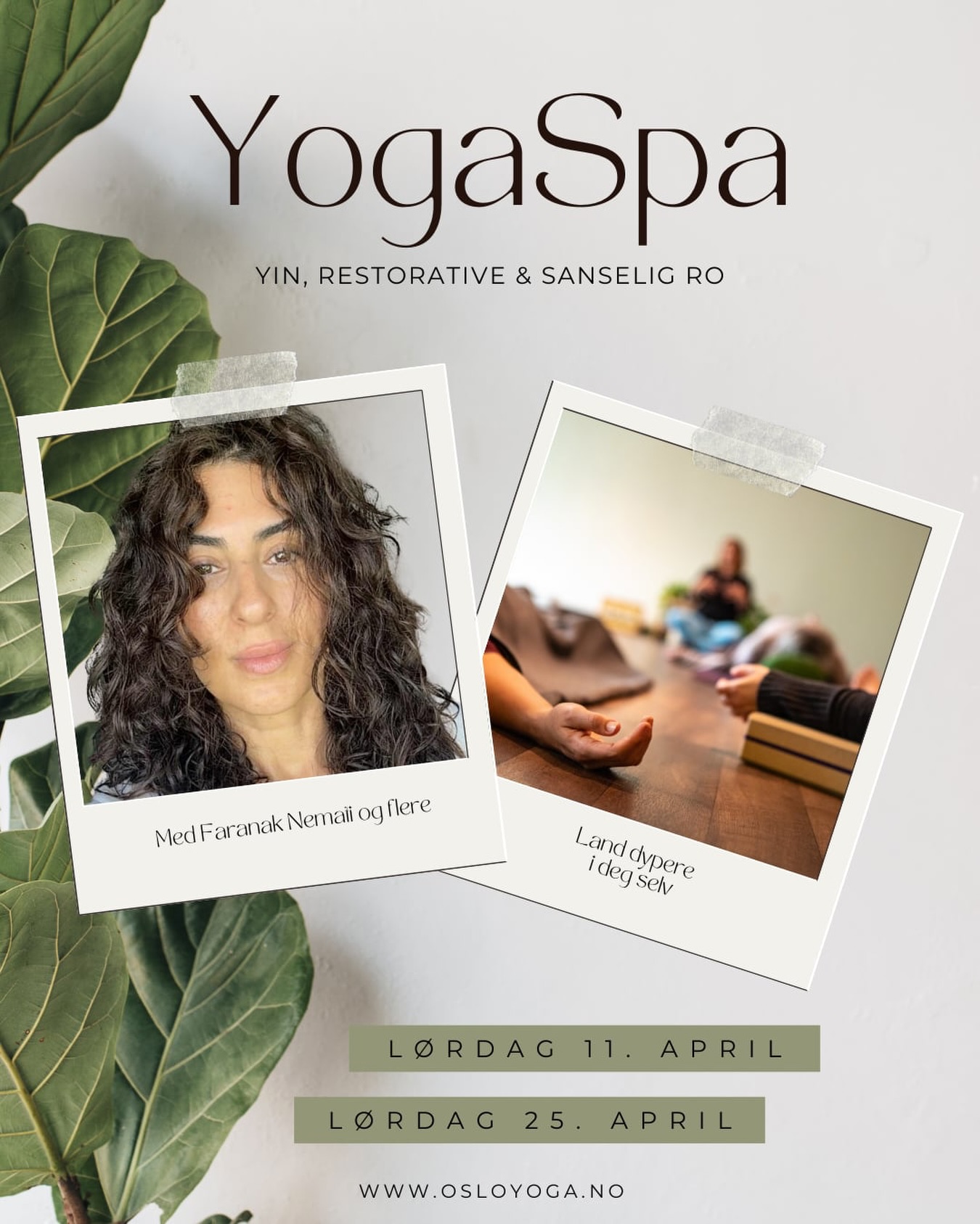 Nyt en deilig lørdag ettermiddag i Yogarommet. Sammen med mange gode hender inviterer Faranak Nemati til en rolig yinyoga-time der du får vennlig og støttende berøring i de mange hvilende stillingene.
Faranak er utdannet osteopat og har gitt opplæring til våre nyutdannete yogalærere slik at de hjelper til underveis i timen med å gi deg berøring (hvis du ønsker) slik at du kan slappe bedre av i stillingene.
🌸💕
www.osloyoga.no/events