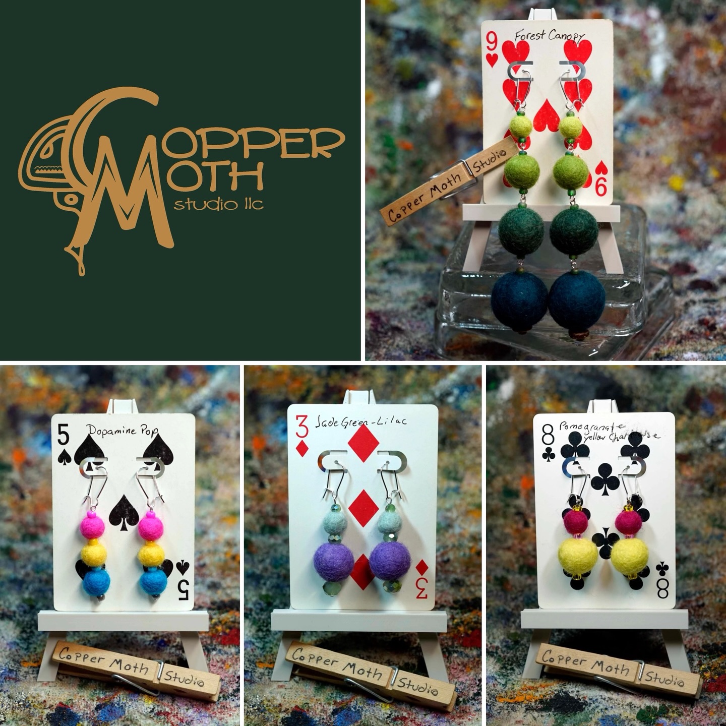 SQUEEE!! I’m so excited to share this with you all. These adorable earrings were made by my BFF @coppermothstudio. I’ve been following her journey in making these and preparing for her first shop update. I could not be more proud of her. I have a feeling a lot of my fiber friends will adore these, the perfect jewelry to wear to fibery events! She has made them in a variety of tiered and color options. These woolly orbs are now available on her online shop.
#coppermothstudio #fiberartsjewelry #feltedwool