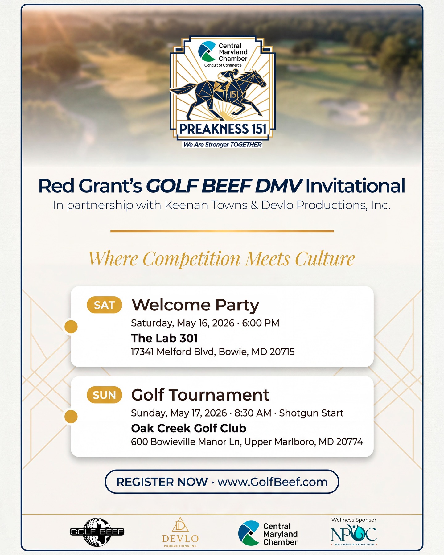 We're official. 🖤🐎⛳️
NPOC Wellness & Hydration is the Official Wellness Partner of the Golf Beef DMV Invitational, the Official Golf Tournament of Preakness 151 Week.
Presented by @redgrant in partnership with @centralmarylandchamber.
Alongside @lab301 @kihealthcareservices @towns ✨
May 17, 2026 · Oak Creek Golf Club · Upper Marlboro, MD
Kat Williams. Mark Curry. Live band. DJ. Champagne. Day party on the golf course.
And NPOC Wellness keeping you hydrated and glowing the whole way through. 💧✨
You don't have to golf. You just have to show up. 🎟️ $25 spectator tickets → GolfBeef.com
Pre-event IV drip + wellness sessions available now → link in bio
#NPOCWellness #OfficialWellnessPartner #GolfBeef #Preakness151 #DMVInvitational #IVHydration #GLP1 #CentralMarylandChamber #PartyWithAPurpose #WhereHorsepowerMeetsGolfPower #DMVEvents #BlackExcellence