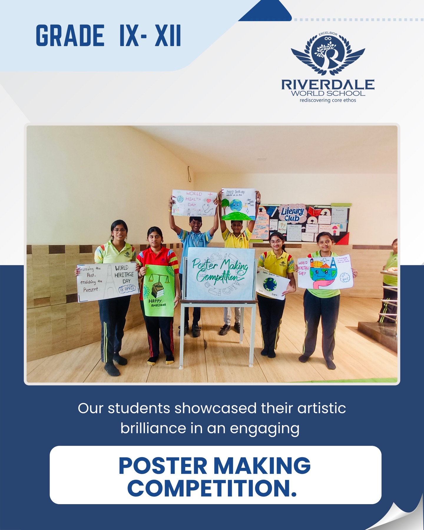 Our students of Classes IX–XII showcased their artistic brilliance in an engaging Poster Making Competition. With powerful ideas and vibrant expressions, they transformed their thoughts into impactful visuals, reflecting creativity, awareness, and imagination.
Each poster spoke volumes about their perspective and talent, making the event truly inspiring and memorable. 🌟
#RWS #PosterMakingCompetition #CreativeMinds #StudentTalent #ArtisticExpression ✨