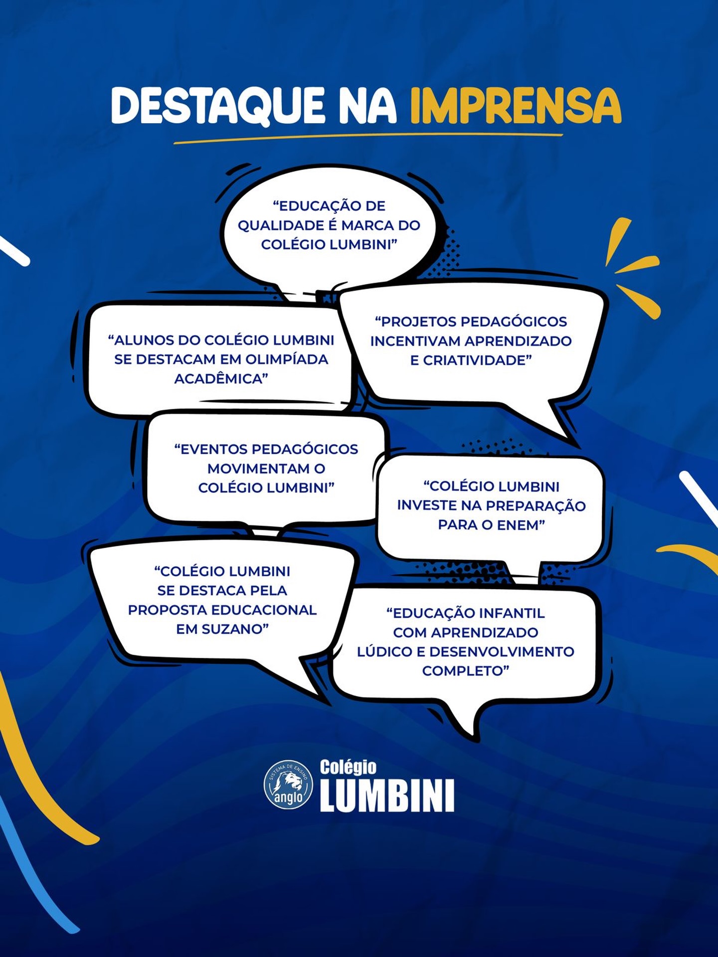🗞️ TBT DE DESTAQUE
Hoje é dia de relembrar momentos que enchem a gente de orgulho!
O Colégio Lumbini já foi destaque na imprensa por diversos motivos que refletem o nosso compromisso com uma educação de qualidade: projetos inovadores, desenvolvimento completo dos alunos, preparação para o futuro e resultados que fazem a diferença.
Seguimos construindo, todos os dias, histórias que merecem ser lembradas e celebradas. 💙