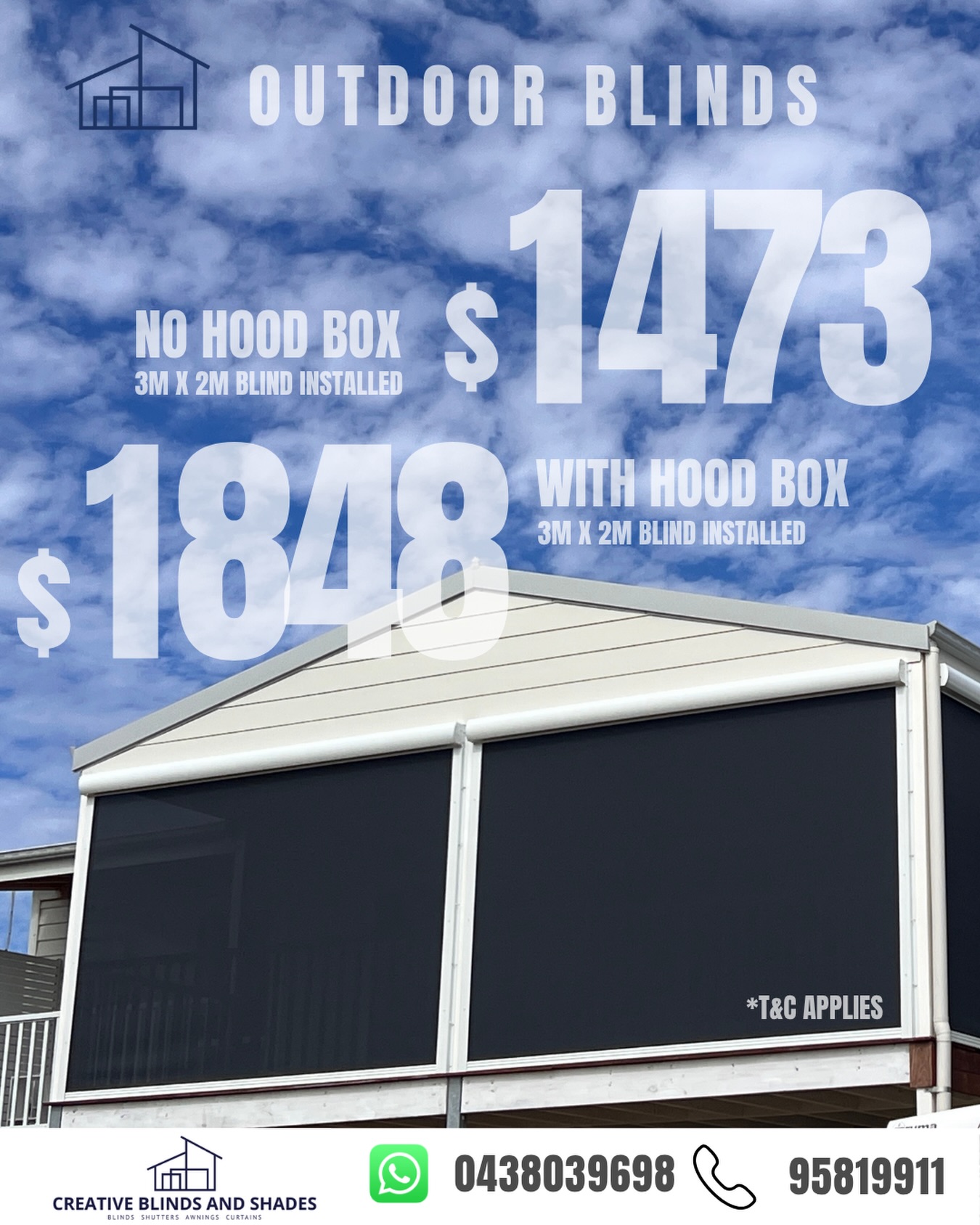 🔥 Outdoor Blinds Installed in Just 4–5 Weeks! 🔥
Transform your outdoor area into a space you can enjoy all year round ☀️🌧️
Want to use your backyard in every season? Our Premium Retractable Outdoor Blinds are the perfect solution — stylish, durable, and built for Australian conditions. Perfect for alfresco areas, patios, balconies, and verandahs.
💰 Why pay big company prices?
We offer competitive pricing — often better than the big brands — without compromising on quality or service.
🏷️ Found a better price for the same product? We’ll beat it by 5%!
We supply and professionally install, making the whole process easy and hassle-free.
✅ Block wind & rain
✅ Reduce heat & glare
✅ Create a comfortable outdoor living space
✅ Custom made to suit your home
✅ Instant quote via message
📍 Servicing Perth Metro areas
📞 Call us today: 9581 9911
💬 WhatsApp: +61 438 039 698
Enjoy your outdoor space in comfort all year round.
