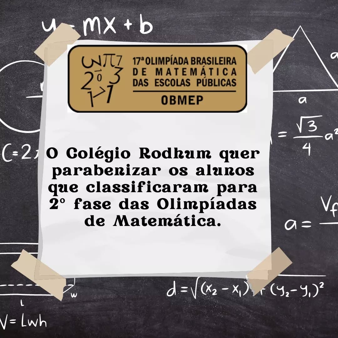 O colégio Rodhum parabeniza seus alunos, aprovados para a 2° fase da 17° Olimpíada Brasileira de Matemática.
são eles:
Ana Carolina Fernanda do 6° ano
Giovanna Hiromi 7° ano
Mateus Monteiro 8° ano
Giovana Lima 9° ano
#vemprorodhum
#olimpiadasdematematica
#obmep2022
#ensinofundamental2