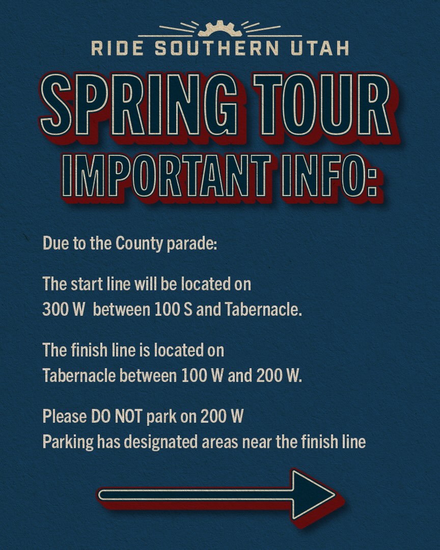 ☀️Spring Tour of St George is Saturday☀️
It’s here!! Check you email or visit
www.RideSouthernUtah.com
For all the info you need to have a fun, informed and safe ride. See you there!!
RSU Registration and information links in bio