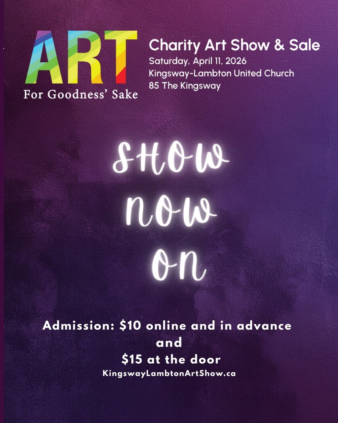 The Kingsway-Lambton Charity Art Show & Sale is on today from 10:00 am to 4:00 pm. Every ticket sold helps our community support several charities and artists. Buy your ticket online at https://www.kingswaylambtonartshow.ca to save and skip the line. Here is your opportunity to buy original fine art from 31 professional fine artists. Now in our 28th year, this is a “must see” art exhibition.
#TorontoArtShow
#BuyFineArt
#InteriorDesign
#CollectOriginalFineArt