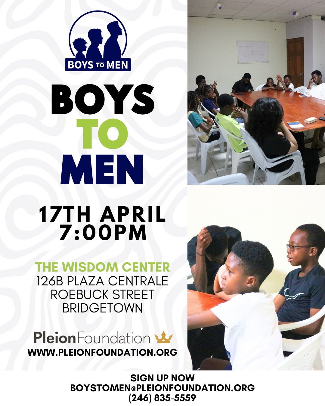 It's Time To Step Up, Lock In and Become The Men You Were Born To Be!!
Boys to Men is pulling up strong on 17TH APRIL at 7:00 PM!!
The Wisdom Center
126B Plaza Centrale, Roebuck Street, Bridgetown
This is your night kings, real talk, brotherhood energy, mindset shifts, and straight fire sessions to help you crush the boy phase and build the unstoppable man inside you! No cap, just growth, wisdom, and squad goals!!
Spots are going FAST | Lock it in NOW, kings!
boystomen@pleionfoundation.org
(246) 835-5559
Tag your whole crew, your day-ones, and every young king who needs this! Let’s fill the room with real energy and level up TOGETHER!!
#boystomen #levelupkings #brotherhoodgoals #pleionfoundation #kings