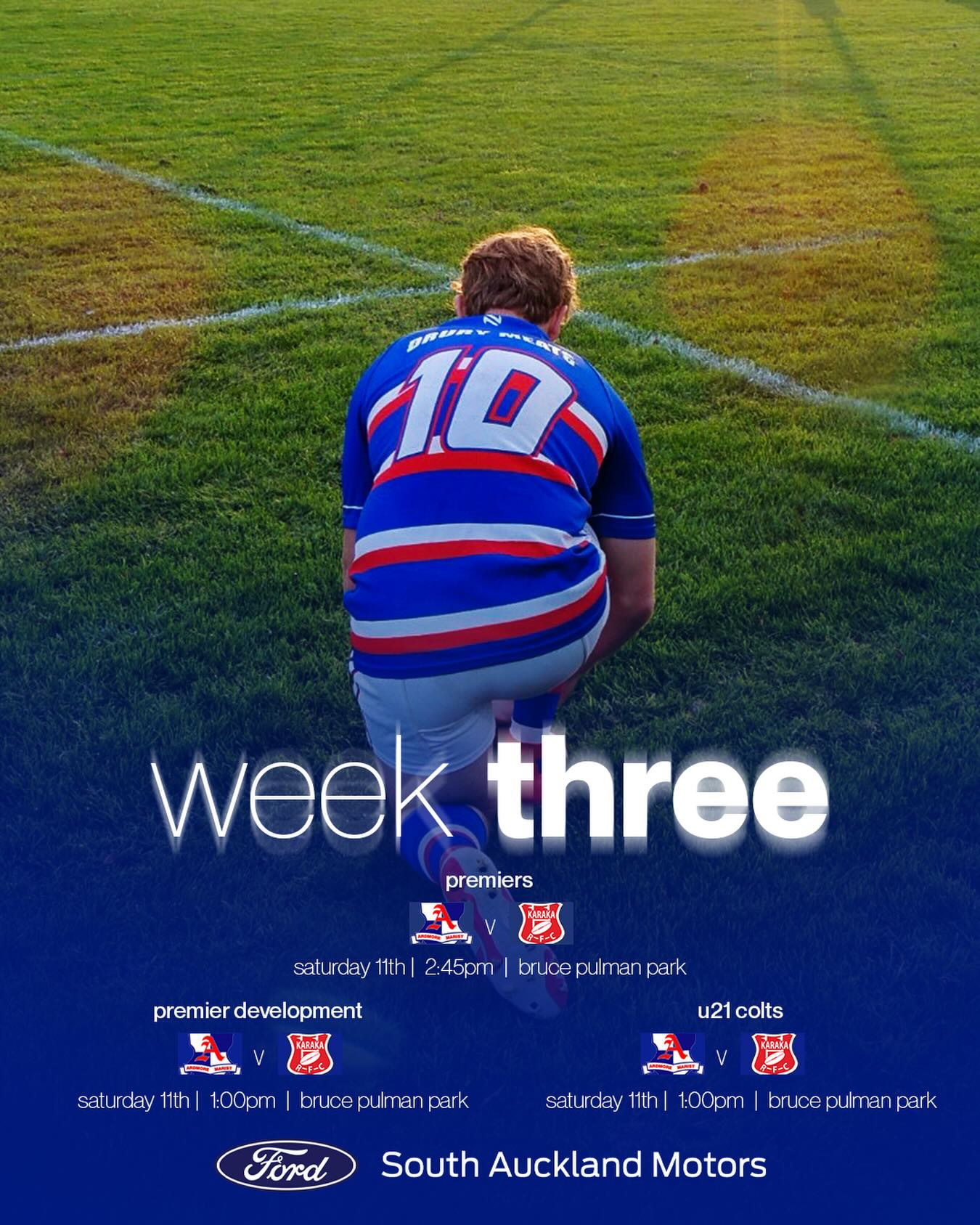 week three is locked in 🔒
back at home this saturday as all three sides take on @karakarugby
prem dev & u21 colts | 1:00pm
premiers | 2:45pm
come down, support the teams, and join us to celebrate an awesome milestone for the club + a live band kicking off from 6pm in the clubrooms 🎶🍻