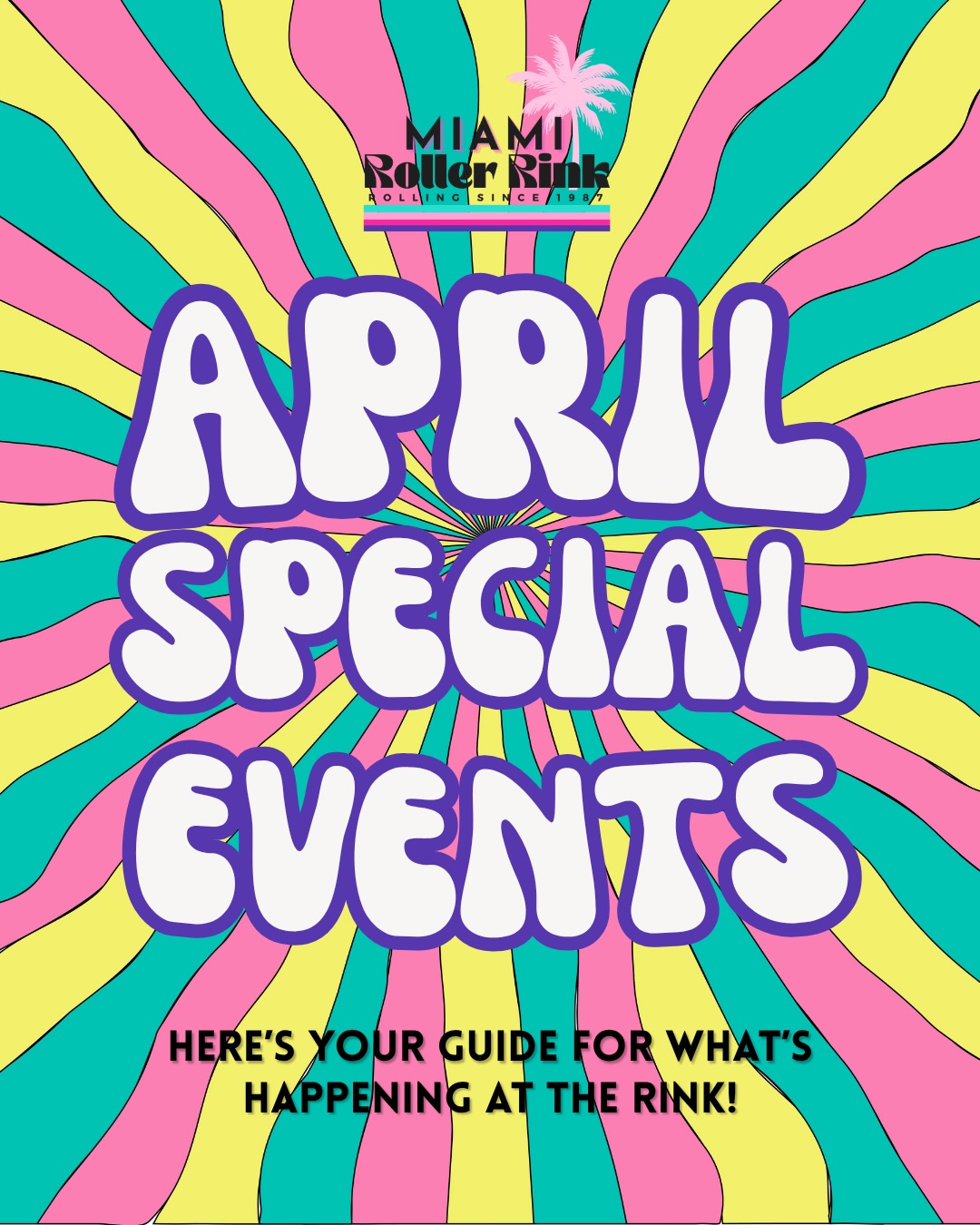 April is bringing nonstop vibes to Miami Roller Rink 🌈
Here’s what’s rolling this month ⬇️
🎉 Hot Wheels Anniversary Family Skate
Sunday, April 12 | 5–7:30PM
ALL AGES
🎉 Hot Wheels Anniversary Adult Shuffle Night
Monday, April 13 | 8–11PM
16+ • Sounds by DJ Chip Rock
🧠 Homeschool STEM & Skate
Wednesday, April 15 | 1–4PM
Approved Step Up Vendor • STEM + skating fun
🎧 Silent Disco Skate Night
Wednesday, April 15 | 8–11PM
16+ • Headphones included
📀 ERA’s 2000s Skate with @retro_dade
Saturday, April 18 | 8–11PM
🎮 Super Mario Family Skate (BOGO)
Sunday, April 19 | 5–7:30PM
ALL AGES
🛼 Rocs World April Classes
Tuesday, April 8 | 7–8:30PM
Tuesday, April 15 | 7–8:30PM (Silent Headphones Skate Class)
Tuesday, April 22 | 7–11PM (Final Class + Farewell Party)
🕺 Michael Jackson Tribute Night
Saturday, April 25 | 8–11PM
Best dressed & best moonwalk wins prizes
💜 BTS Fan Skate Night
Wednesday, April 29 | 8–11PM
16+ • Keep the vibes going
✨ Roll into April with us!
Plus your weekly favorites:
• Learn to Skate classes
• Freestyle Mondays
• Family Skate Sundays
🎟 Plan your visit now & tag who you’re bringing 👇
#miamirollerrink #thingstodomiami #miamiskating #miamievents
