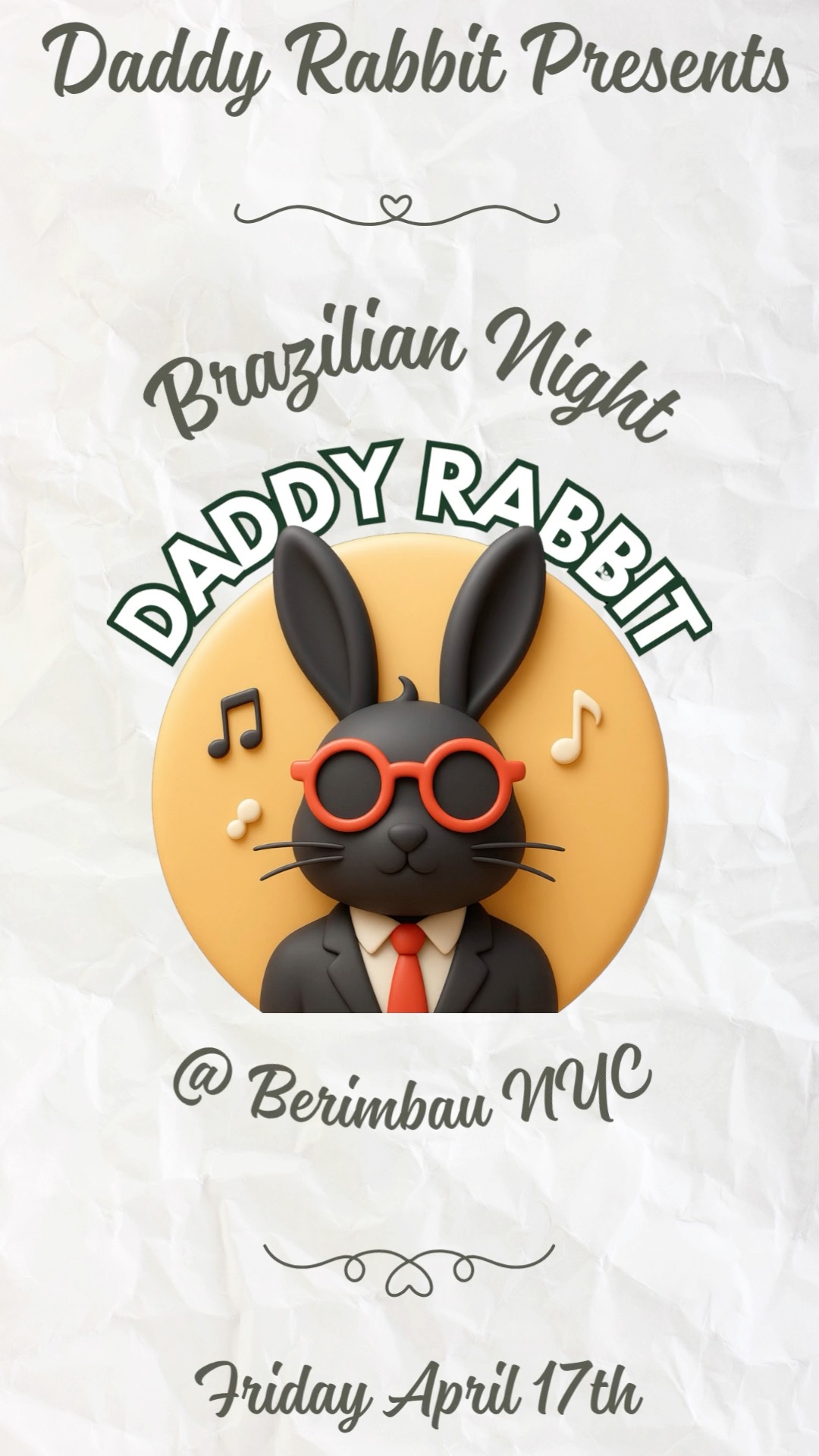 Daddy Rabbit Does Brazilian Night Next Friday April 17th @ The Incredible Berimbau Brazilian Table NYC. Tickets @ https://daddy-rabbit.turntabletickets.com #Brazil #livemusic #livemusicnyc #nyc