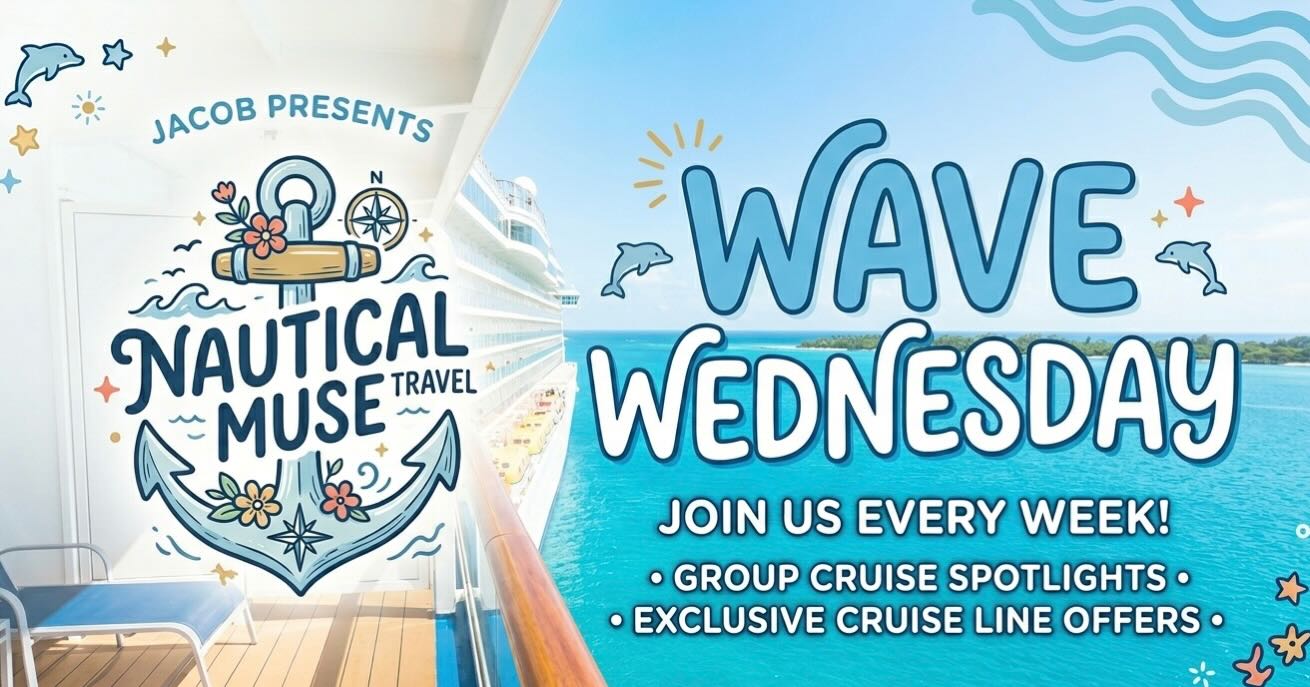 โย BIG NEWS: Introducing Wave Wednesday! โ๏ธ
Hello everyone! Itโs Jacob with Nautical Muse Travel. I am thrilled to announce a brand-new weekly tradition starting this Wednesday.
Every week, Iโll be featuring a specially selected Group Cruise as part of our new Wave Wednesday program. But thatโs not all! Wednesday is now the day Iโll be highlighting a specific cruise line and a โcan-not-missโ special offer they are running.
Iโm so excited to bring these exclusive opportunities to your feed. Keep an eye out for more exciting changes coming your way!
Canโt wait for you guys to see how awesome this group cruise is, more to see later today!
#cruise #wavewednesday #nauticalmusetravel #cruisespecialist #grouptravel