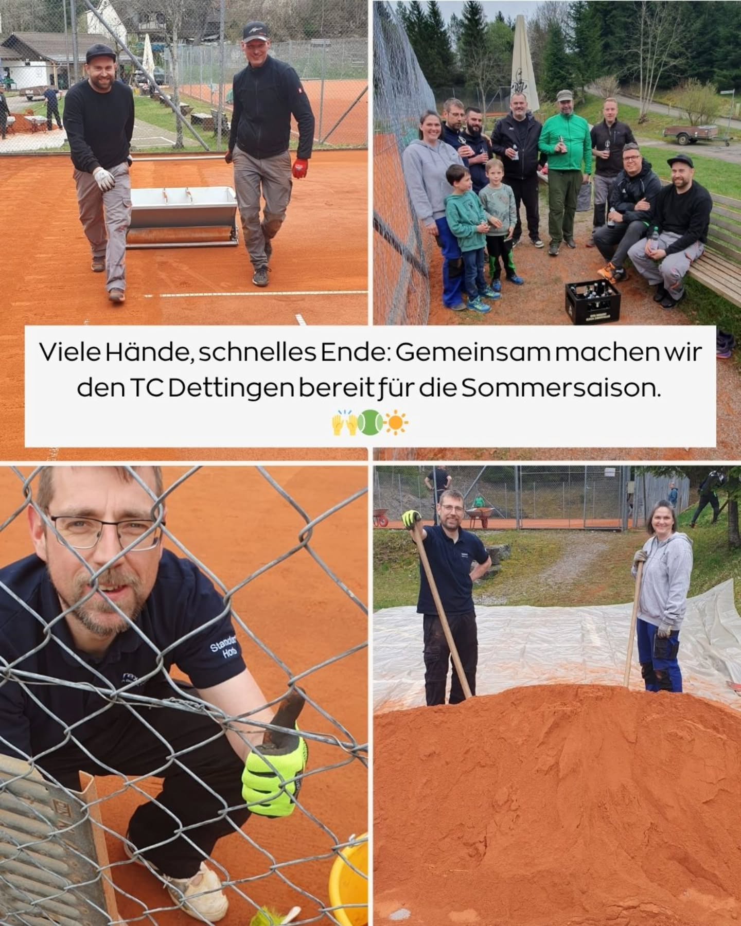 Am Wochenende wurde beim TC Dettingen wieder fleißig angepackt.
Ein riesiges Dankeschön an alle fleißigen Helfer, die mit Schaufel, Besen und vollem Einsatz dabei waren.
Wir können es kaum erwarten, bis die Saison startet. Wer von euch ist auch schon so heiß auf die ersten Matches? 🎾🔥
#TCDettingen #Sommersaison2026 #tennisliebe #GemeinsamStark #Ehrenamt