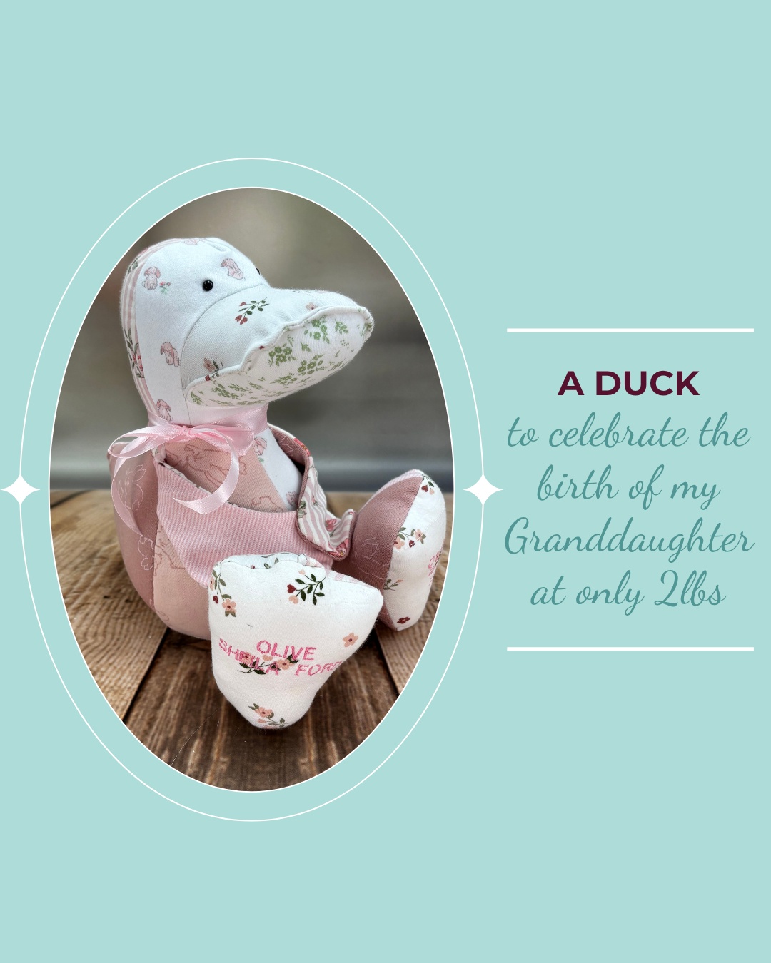 When Shelia asked me to create a duck from her granddaughter's premature baby clothes, weighted to her birth weight of just 2lb, I knew we were creating something extraordinarily precious.
2lb; that's how tiny she was when she arrived. Creating a weighted keepsake this small requires such care and precision, but it perfectly captures those early days when she was so fragile and fought so hard.
What a beautiful way to honour her granddaughter's strength and preserve those first precious clothes.
#TracysTreasuredKeepsakes #SmallBusinessUK #PersonalisedKeepsakes #HertsCustomKeepsakes #HandmadeGiftsUK