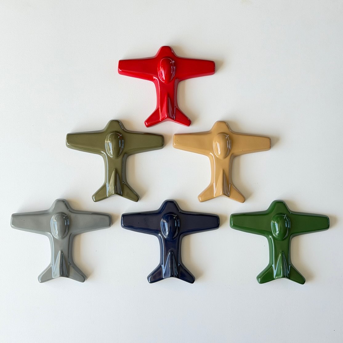 ✨ Available now!! ✨
We are so pleased to finally launch the new Military colour palette, of our very popular Retro Planes.
They are sold in sets of 3 or 6 and can be displayed in lots of different formations just like the real thing. We have carefully chosen tones that represent military colours and hues that work well together.
You get to choose from this colour palette what you’d like for your planes - mix and match or simplify with just your favourite colour.
Military Colours: Code Red / Battleship Grey / Navy Blue / Desert Sand / Camo Green / Jungle Green