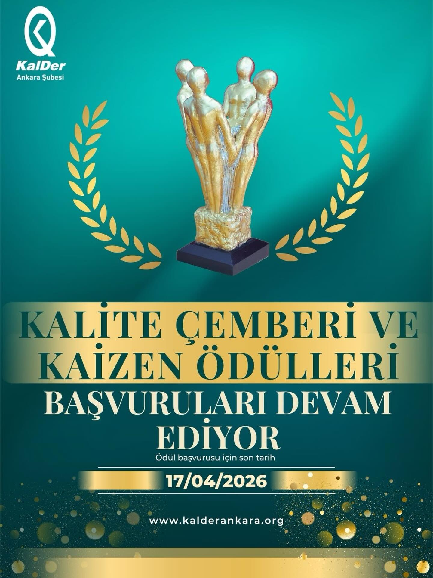 Kalite Çemberi ve Kaizen Ödülleri başvuruları devam ediyor.
KalDer Ankara Şubesi olarak kurumlarımızda sürekli iyileştirme kültürünü güçlendirmek, ekip çalışmalarını görünür kılmak ve iyi uygulamaların yaygınlaşmasına katkı sağlamak amacıyla düzenlediğimiz Kalite Çemberi ve Kaizen Ödülleri için başvurular devam ediyor.
Başarı hikayelerinizi birlikte çoğaltmak için sizi de aramızda görmekten mutluluk duyarız. Ayrıntılara https://ankara.kalder.org/kalite-cemberi-ve-kaizen web sayfamızdan ulaşabilirsiniz.