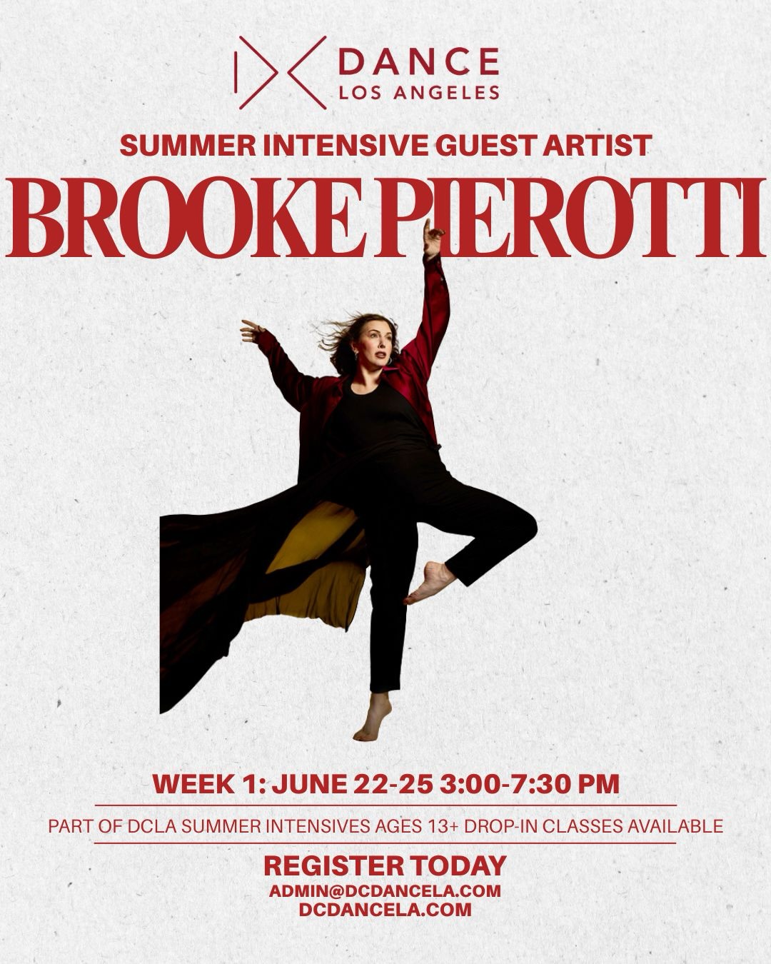 DCLA INTENSIVE WEEK 1: Guest Artist Announcement (Ages 13+) ✨
We are so honored to get to learn from these incredible guest artists as well as DCLA Faculty and can’t wait to dance with you! Registration is open—secure your spot today!
Join us for the full week:
June 22–25
3:00–7:30 PM
Ages 13+
Single-class drop-in details will be available soon!
Register online now or reach out with any questions at admin@dcdancela.com. We can’t wait to have you in the studio! 💫