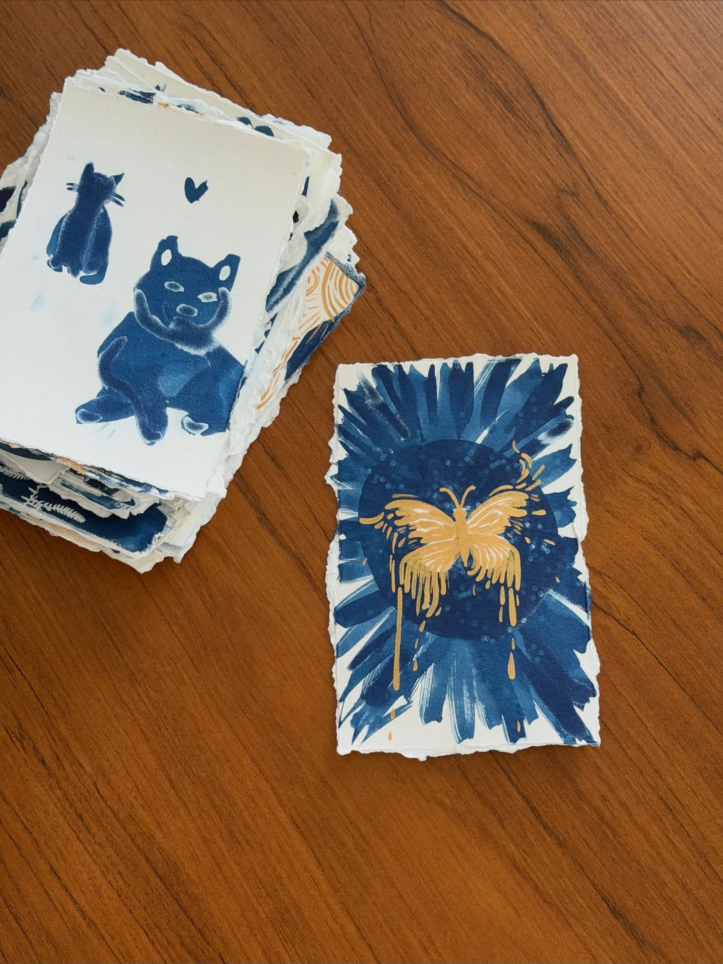 What a joy it has been welcoming Posh into our family! 🐕🐈⬛🐾❤️
Bear and Posh are taking their time getting to know each other, and it has been such a beautiful beginning to this new chapter.
The cyanotype art pictured is what I am creating to send out to Patrons at the beginning of May 💙 it’s been an explorative process and I’m grateful for the opportunity to make new art each month to mail out
Sign up for the mail club tier any time this month to receive one next month!