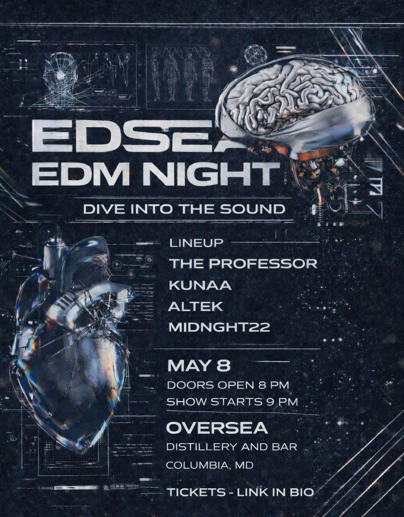 Get ready! EDM DJ party on May 8th with 4 talented DJs back-to-back! Bringing you hits, VIP tables, and top-shelf cocktails.
Lineup:
The Professor @beatsbytheprofessor
Kunaa @kunaa_music
Altek @okkayfred
Midnght22 @midnght22
Details:
Doors open at 8:00 pm -late
First DJ at 9:00 pm
18+ event
VIP TABLES (2 available– $300)
Includes:
-2 house bottles
-6 Red Bulls
-Cranberry and Orange Juice
-Ice and Cups
Tickets:
Early Bird: $8
General Admission: $10
VIP Tables: $300
Design by: @joshh.cho
🗓 Friday, May 8th
📍 9315 Snowden River Pkwy Suite J, Columbia, MD 21046
🕓 8:00pm-late