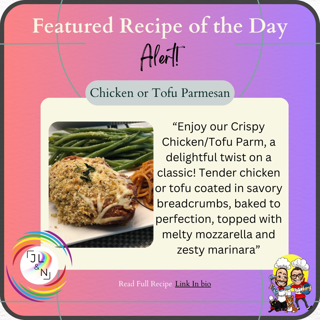 🍽️ Crispy Chicken or Tofu Parmesan 🧀🍅
A classic with a twist! Tender chicken or tofu, savory breadcrumbs, zesty marinara, and melty mozzarella make this a must-try dish.
✨ Ready in 55 minutes!
👉 Get the recipe: https://www.jeanlucandnick.com/recipes/recipe/chicken-parmesan
#ComfortFood #ChickenParmesan #PlantBasedOptions