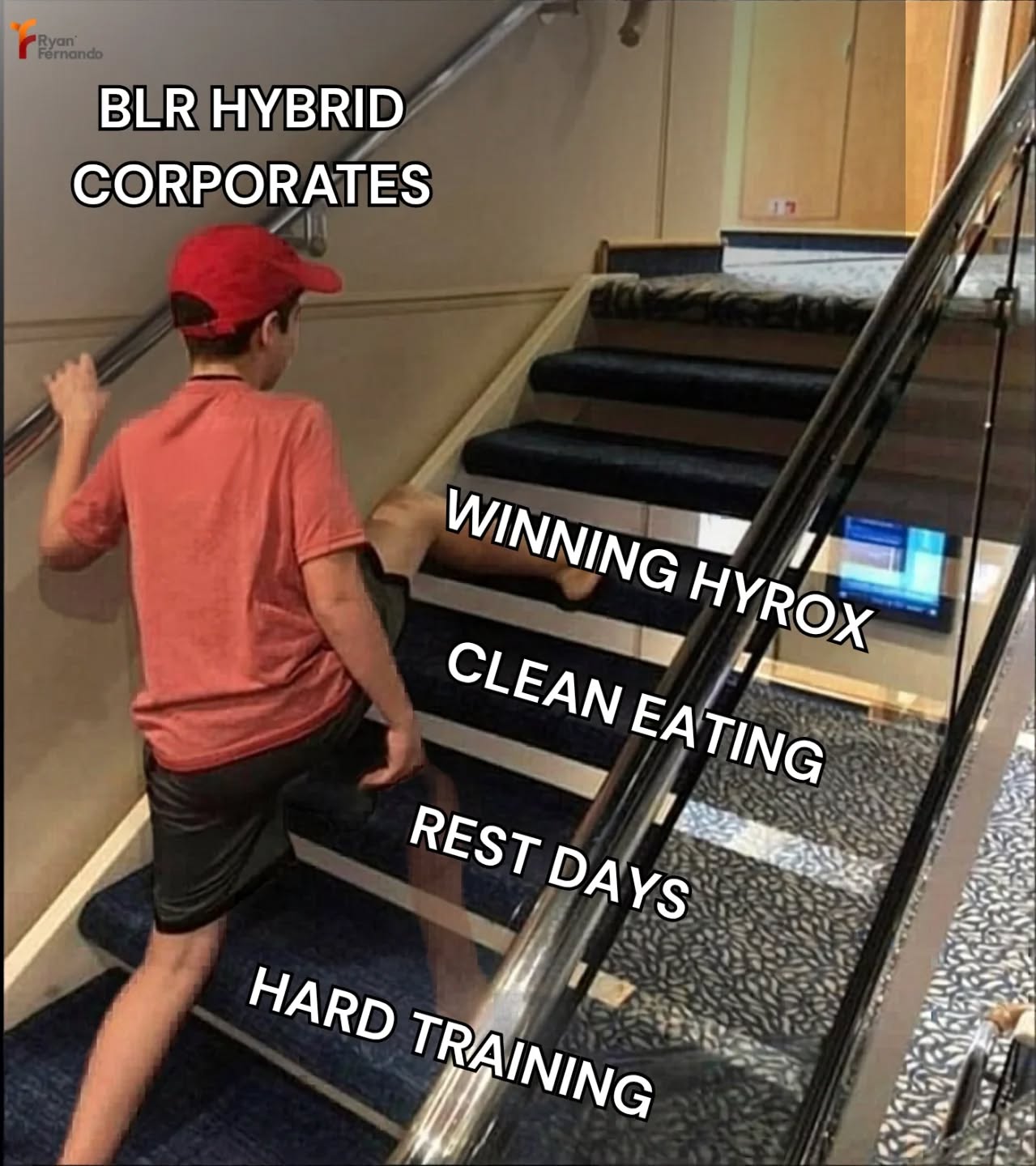 Every Bangalore corporate bro right now climbing the stairs to HYROX glory. 3 months of hard training, skipping Friday night plans, forcing rest days, eating clean while the team orders biryani on calls, all for that HYROX Bengaluru finish line at BIEC Today.
If your coworker has been suspiciously fit lately, you know where they'll be.
.
.
.
#exercise #health #nutrition #instagram #india