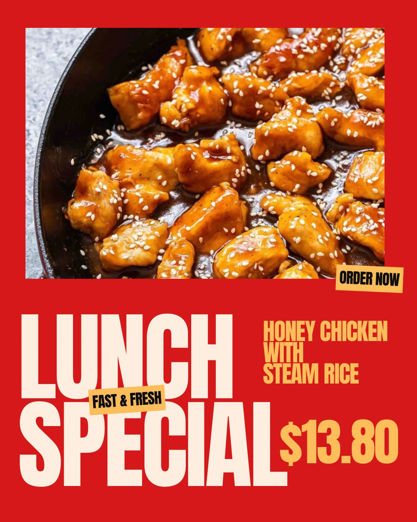 🚨 LUNCH DEAL ALERT 🚨
$13.80 for THIS?! 😮🔥
Honey Chicken + Steamed Rice dripping in sauce and flavour 🍯🍗
⏰ 11AM – 3PM THIS WEEK ONLY
📍 In-store or phone orders only
Pull up, this one’s too good to miss 👀