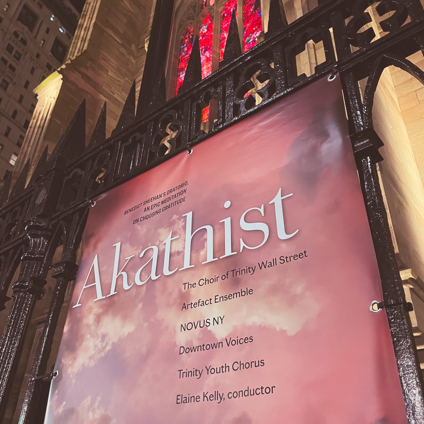 Join us tonight and/or tomorrow for the world premiere of Benedict Sheehan's "epic meditation on choosing gratitude," in person or via livestream. I'm confident you will be glad you did ❤️ This orchestra, the soloists, our joined choral forces, and the material itself truly are epic. Details on the last slide, or at this link: https://trinitywallstreet.org/events/akathist-2023-11-10?date=2023-11-10