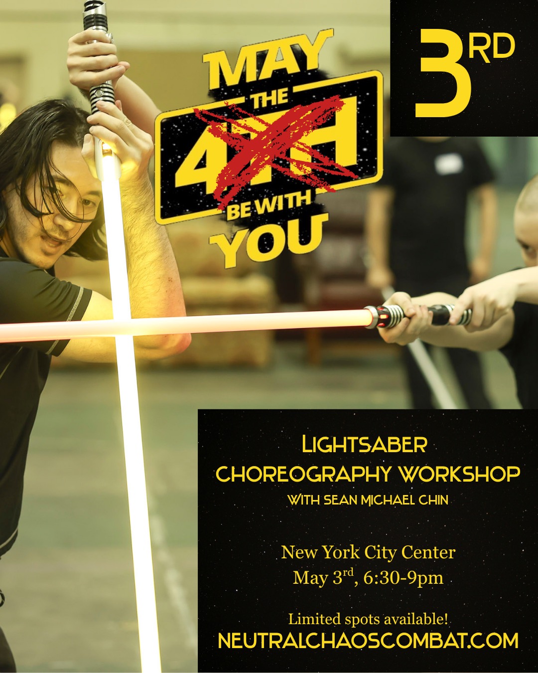 Unleash your inner Jedi (or Sith), and celebrate May the 4th one day early! Choose your side of The Force, and train with Fight Director and confirmed Jedi Master Sean Michael Chin as you learn the movements, style, and choreography of the lightsaber, so you have cool photos to show off on your May 4th (or Revenge of the 5th).