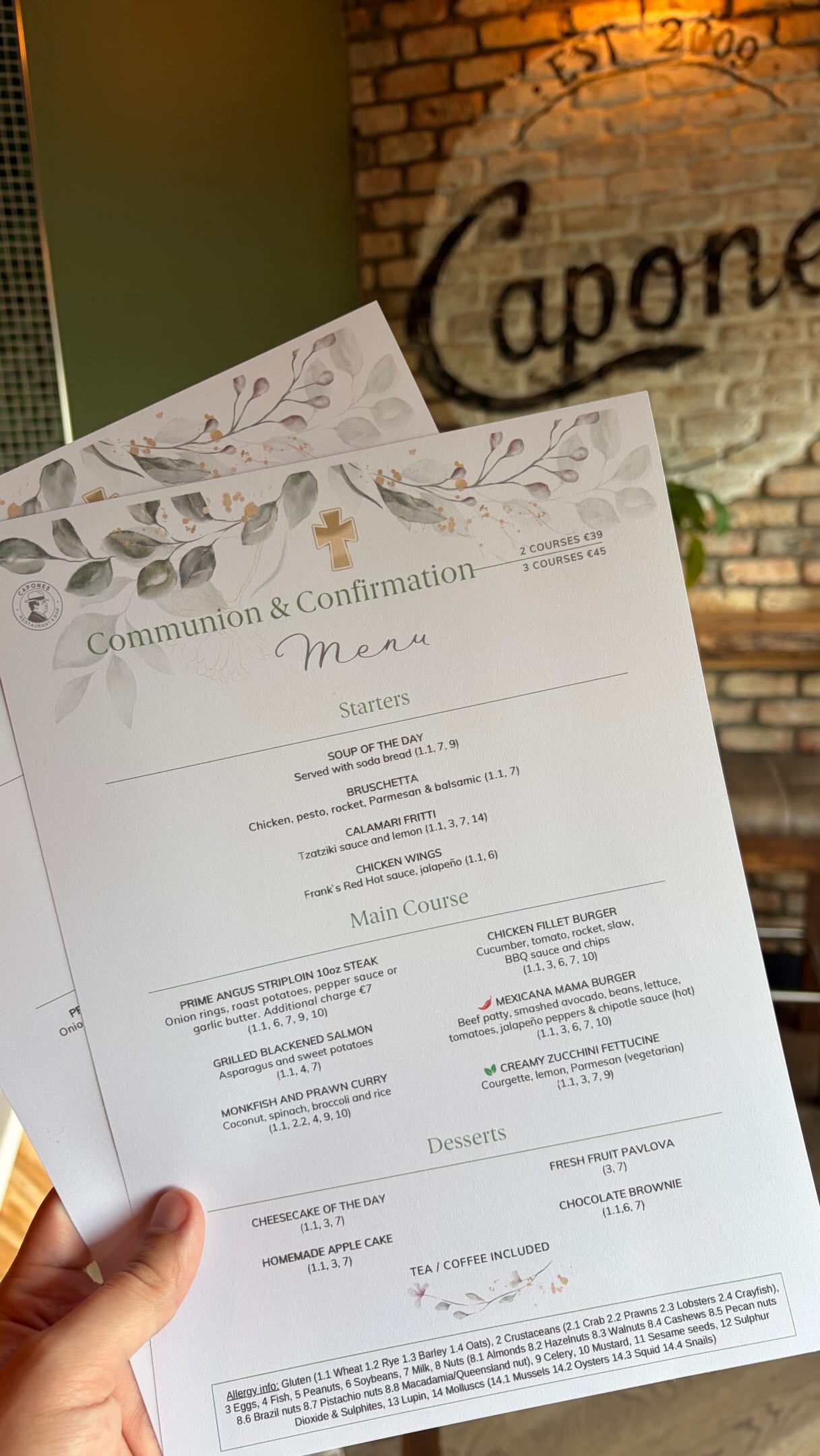 Planning a Communion or Confirmation celebration? ✨ We are now taking group bookings and would be delighted to host your special occasion at Capones. You can find our Communion and Confirmation menu on capones.ie.
#caponesgalway #galway #communion