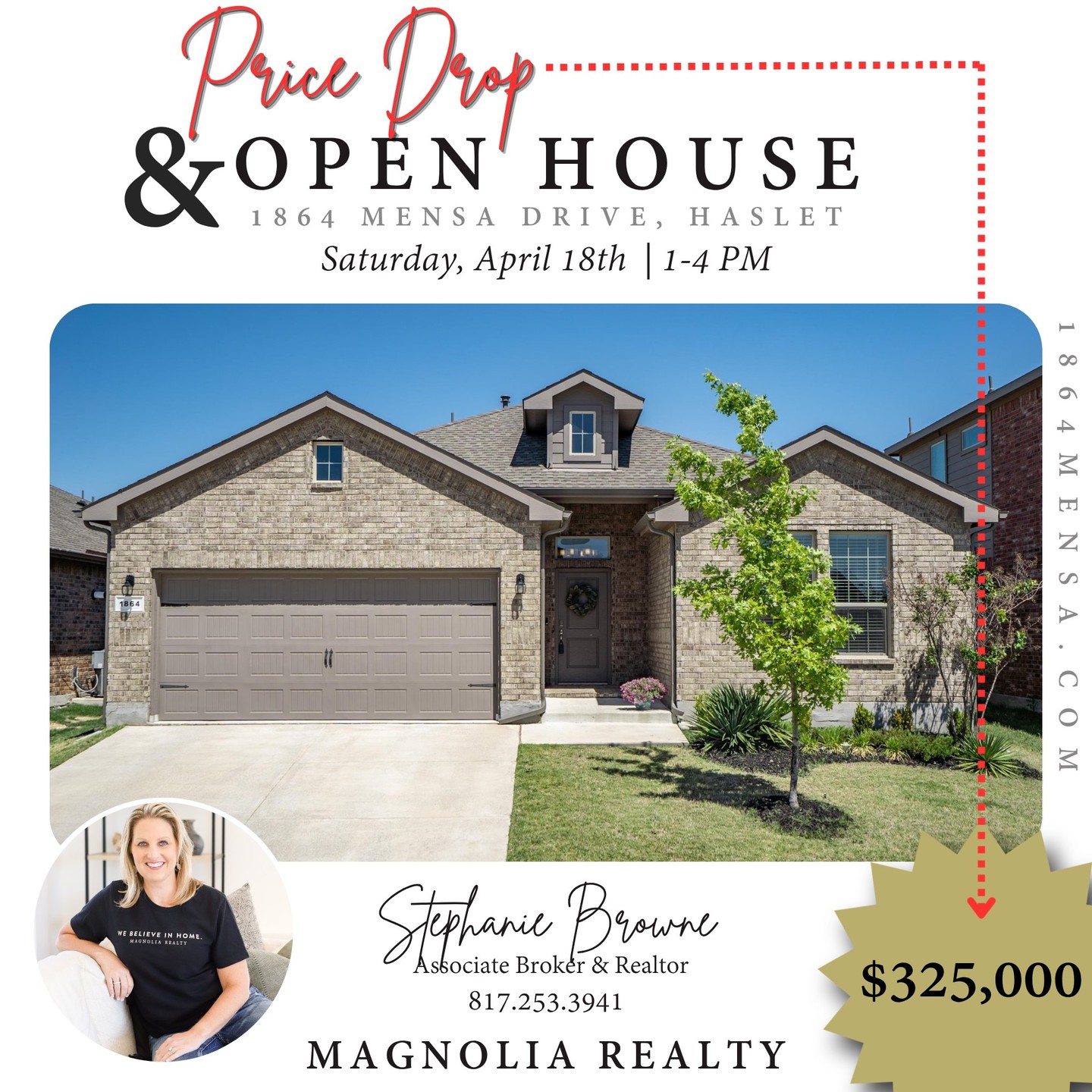 ✨ Something special is happening in Haslet this weekend…
Join us for a neighborhood tour at 1864 Mensa Drive and step inside a home that feels just as good as it looks—beautifully cared for, move-in ready, and now offered at $325,000.
Tour the home, explore the neighborhood, and be sure to enter our giveaway while you’re there… because sometimes the right home shows up right when you weren’t expecting it.
🗓 Saturday, April 18th
⏰ 1–4 PM
#OpenHouseDFW #HasletTXHomes #DFWRealEstate #MagnoliaRealty #PriceImprovement #HouseHunting #WelcomeHome