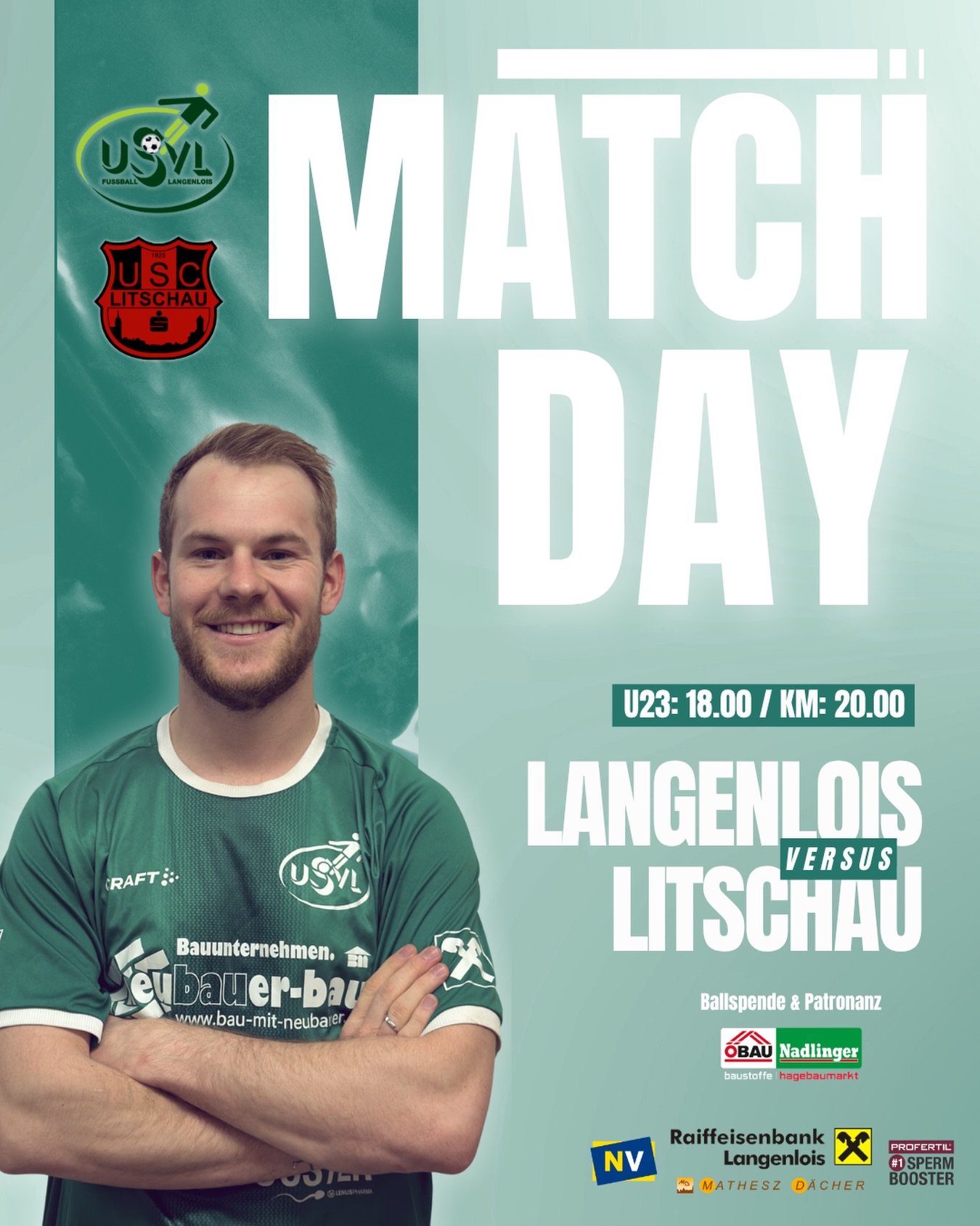 MATCHDAY 💚🤍
Heute empfangen wir den USC Litschau in Langenlois. 🔥
Nach den letzten Wochen ist klar:
👉 Wir müssen liefern.
Unsere Jungs sind bereit und wollen heute wieder voll anschreiben. 💪
Anpfiff:
18:00 Uhr – U23
20:00 Uhr – Kampfmannschaft
Kommt vorbei und unterstützt uns im Heimspiel! 🙌
#forzausvl #matchday #loiserjungs #wirfürlangenlois