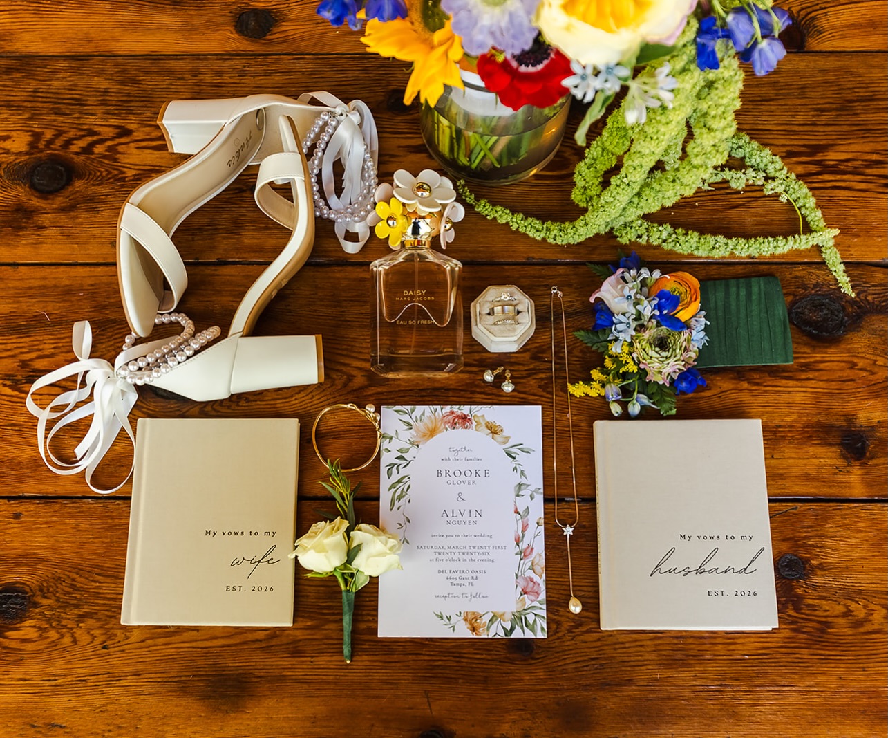 We love a good wedding flat lay 🤍
Wedding flat lays highlight the colors, details, and meaningful touches of your day. We suggest setting aside the following items in advance so your photographer can capture these moments with ease.
Flat Lay Items to Have Ready:
• Invitation suite (with extra envelopes)
• Wedding rings (both bands + engagement ring)
• Vow books
• Shoes
• Jewelry (earrings, bracelet, necklace)
• Perfume or cologne
• Ribbon, wax seals, or styling details
• Heirloom items (lockets, photos, something sentimental)
• Save-the-date or wedding program
• Any meaningful small details unique to you
Optional tip to include:
Have these items gathered in one box before your photographer arrives, it makes the process smooth and stress-free on wedding morning!
Planning and design: @wanderlusteventcompany
Photography: @iyrus_weddings
Invitation: @truly.engaging
Florist: @poppyflowersco
Venue: @delfaverooasis
#weddinglayflat #weddingdetails #tampaweddingplanner #stpeteweddingplanner #travelingweddingplanner
St.Petersburg Wedding Planner | Tampa Wedding Planner | Wedding Planner Near Me | Traveling Wedding Planned | Wedding Season | Florida Wedding Planner | Lay Flat Photos | Wedding Planner Advice | Tampa Wedding Venue