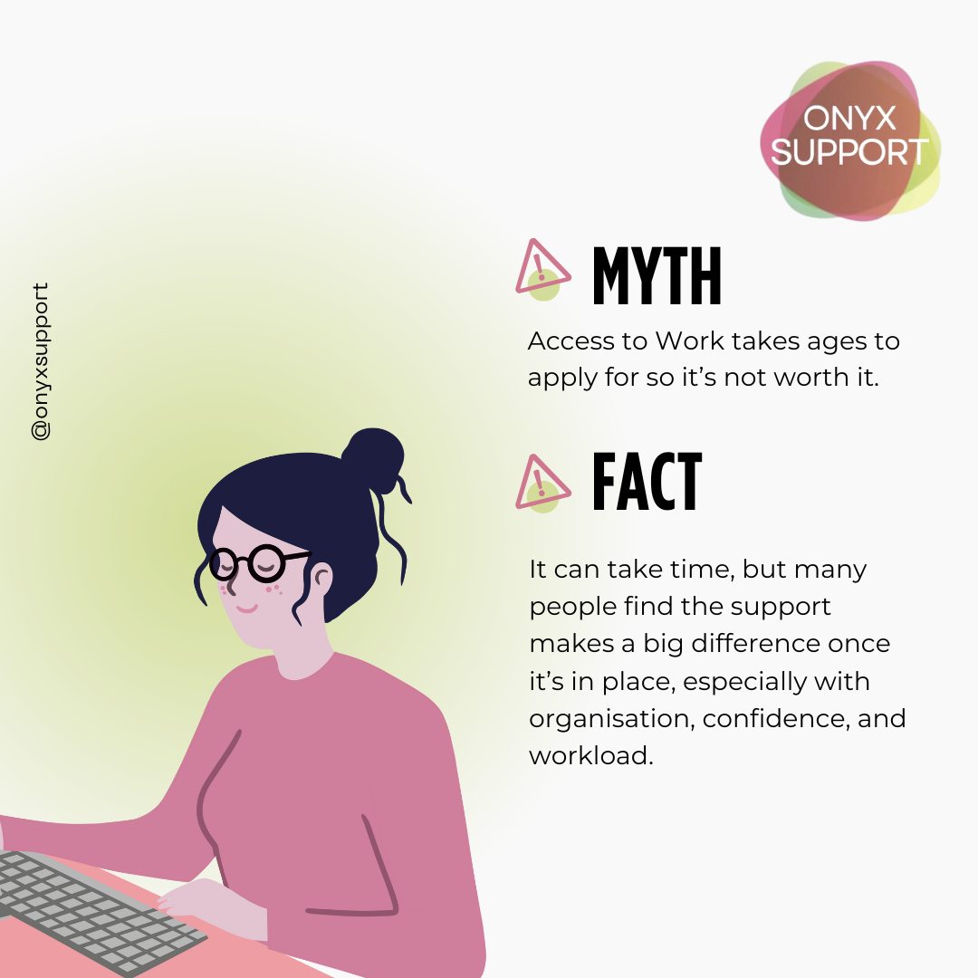 Access to Work support can help with:
✔️ organisation and planning
✔️ confidence at work
✔️ managing workload and deadlines
✔️ reducing overwhelm
It may take time to set up, but support that lasts is worth investing in.
Onyx Support can support you through the process and help support you once it’s approved.
www.onyxstudents.com
#OnyxSupport #AccessToWork #WorkplaceAdjustments #DisabilityAtWork #SupportThatWorks #MentalHealthSupport #Stressed #Depression #Job #Accessibility
