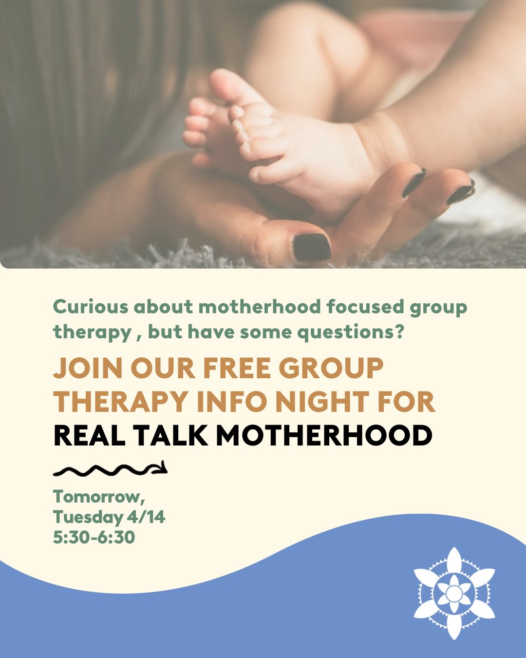 Dr. Shelly brings a wealth of expertise in bringing people together and easing the stressors of motherhood through group therapy. Join her tomorrow evening at Mandala for this free info night to learn about how group therapy is a wonderful balm for the unique challenges of motherhood.
Call or sign up online through the link in our bio!