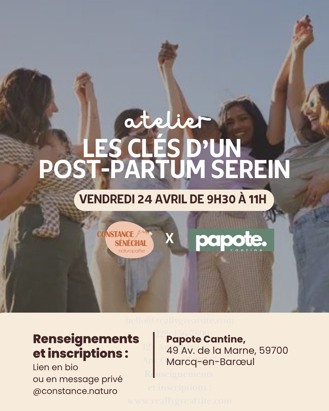 Tu es enceinte et tu te demandes comment ton corps va tenir après l'accouchement ?
Ou tu viens d'accoucher et personne t'avait prévenu que ce serait aussi bouleversant physiquement et émotionnellement ?
Cet atelier est fait pour toi 👇
On parle beaucoup de la grossesse. On parle beaucoup de bébé.
Mais le post-partum dans tout ça, on en parle quand ? Car certes, c'est une période MAGIQUE, mais c’est aussi le GRAND CHANGEMENTS !
La bonne nouvelle : le post-partum peut se préparer.
🌸 Je reviens dans mes terres lilloises fin avril et pour l’occasion, j'organise un atelier chez @papote.cantine afin de te donner des clés pour comprendre, anticiper et soutenir cette transformation
✦ AU PROGRAMME ✦
🍽️ Alimentation & micronutrition
Pourquoi le corps est à plat après l'accouchement, quelles carences surveiller, et ce que ton assiette peut vraiment changer
😴 Sommeil & récupération
Comment préparer ou optimiser ses nuits (même courtes), et trouver ton rythme pour préserver son énergie
🤝 Soutien & entourage
Comment organiser de l’aide concrète autour de soi et sans culpabiliser
🌸 Prendre soin de toi:
Des rituels pour te reconnecter à ton corps et à tes émotions.
─────────────────
📅 24 avril — 9h30 à 11h
📍 Papote Cantine, 49 Av. de la Marne, 59700 Marcq-en-Barœul
💰 35€ — boissons chaudes & pâtisseries incluses
📖 + un petit book offert avec toutes les clés de l'atelier à glisser dans sa table de nuit
👥 Petit groupe — les places sont volontairement limitées pour que chacune puisse vraiment s’exprimer
Cet atelier, c'est 1h30 pour toi !
➡️ Inscription en lien ici ou dans la bio :
https://www.onparticipe.fr/b/LrSpkmLg
Hâte de vous retrouver les Lilloises 🧡