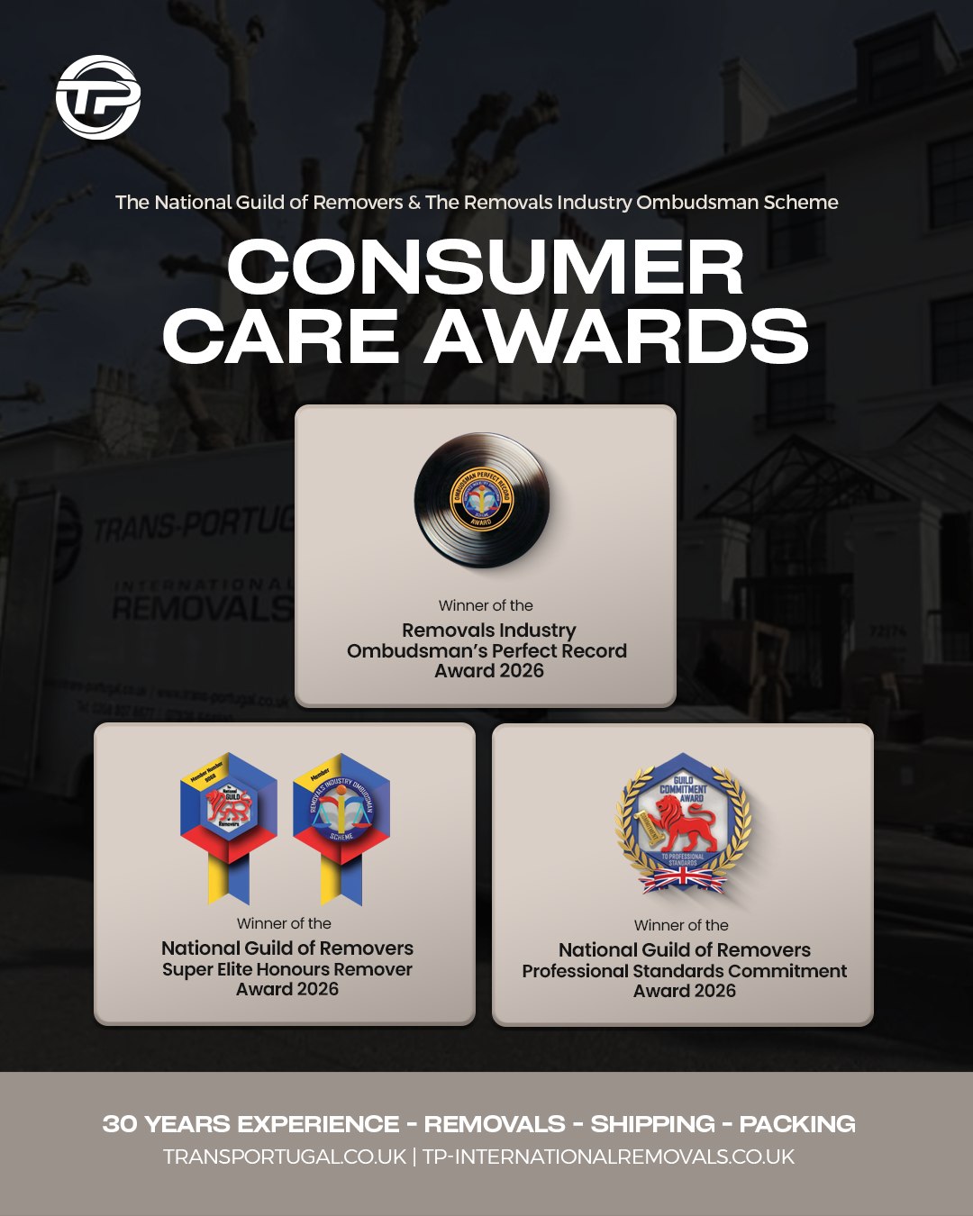 Awards like these mean a lot, but the real credit goes to our team and our clients 🧡
Thank you for trusting us with your moves, year after year.
Reach out to our team via phone or email for a free quote ✅
LONDON OFFICE
22-24 Homecroft Rd, London, N22 5EL, United Kingdom
0208 807 6677
PORTUGAL OFFICE
Inter Luis
Estrada Nacional 10
Centro Empresario Sado Internacional
Armazem D21, 2910-835 Setúbal
00 351 265 708 240
info@tp-internationalremovals.co.uk
#homeremovals #movingcompany #relocationexperts #movingtotheuk #vehicleshipping