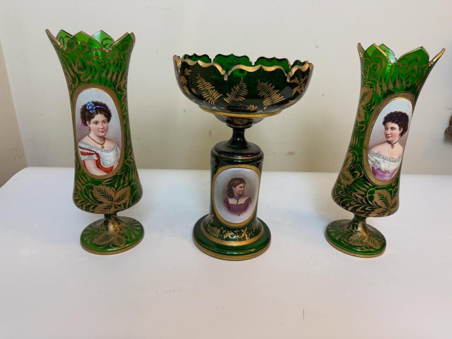 Trio of Bohemian overlay vases#19 th century#antique#objet D’art#interiordesign #portobello