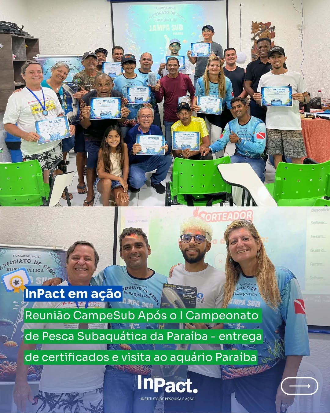 Encerramos com chave de ouro a I Reunião do CAMPESUB, realizada após o I Campeonato de Pesca Subaquática da Paraíba! 🐟🌊
O encontro foi marcado pela entrega de certificados aos participantes, reconhecendo o empenho e a dedicação de todos que fizeram parte desse momento especial. Também tivemos um espaço importante de diálogo, com sugestões e discussões voltadas para a melhoria das próximas edições do evento.
Para tornar o momento ainda mais especial, realizamos o sorteio de brindes e finalizamos com uma visita guiada ao Aquário Paraíba, fortalecendo ainda mais a conexão entre esporte, educação e conservação marinha.
Seguimos juntos, construindo um evento cada vez melhor! 💙 Agradecemos à todos os parceiros @aquarioparaiba @cbmpb.9bbm @semaspbgov @sudemagovpb @preamarpb @clubedomergulhojp @marserenojp @piscininha_amor_seixas @artenapele_jp @topmergulho @espacooceano_ Capitania Dos Portos Paraíba