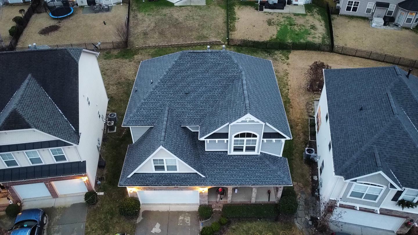 Swipe ➡️ to see before & after of the re-roof with GAF Timberline HDZ - Pewter Grey in Waxhaw, NC