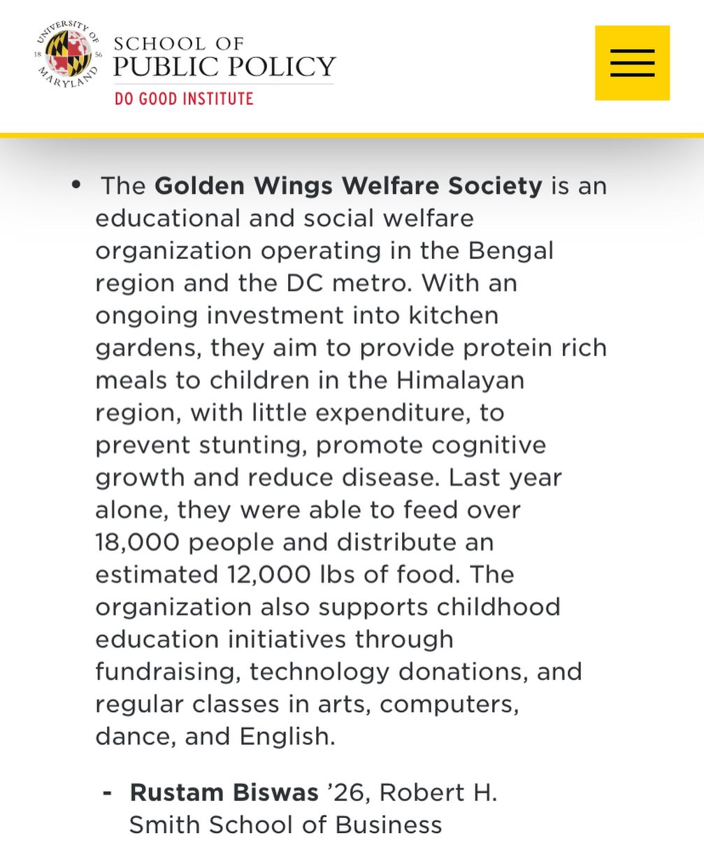 We are so glad to announce that Golden Wings Welfare Society, represented by our founder Rusi, made it to the semifinals of the coveted Do good challenge at the University of Maryland, College Park.
These competitions do not just underline the troubling conditions in society today, but they give hope about a better future while shedding visibility on the leaders behind this change.
