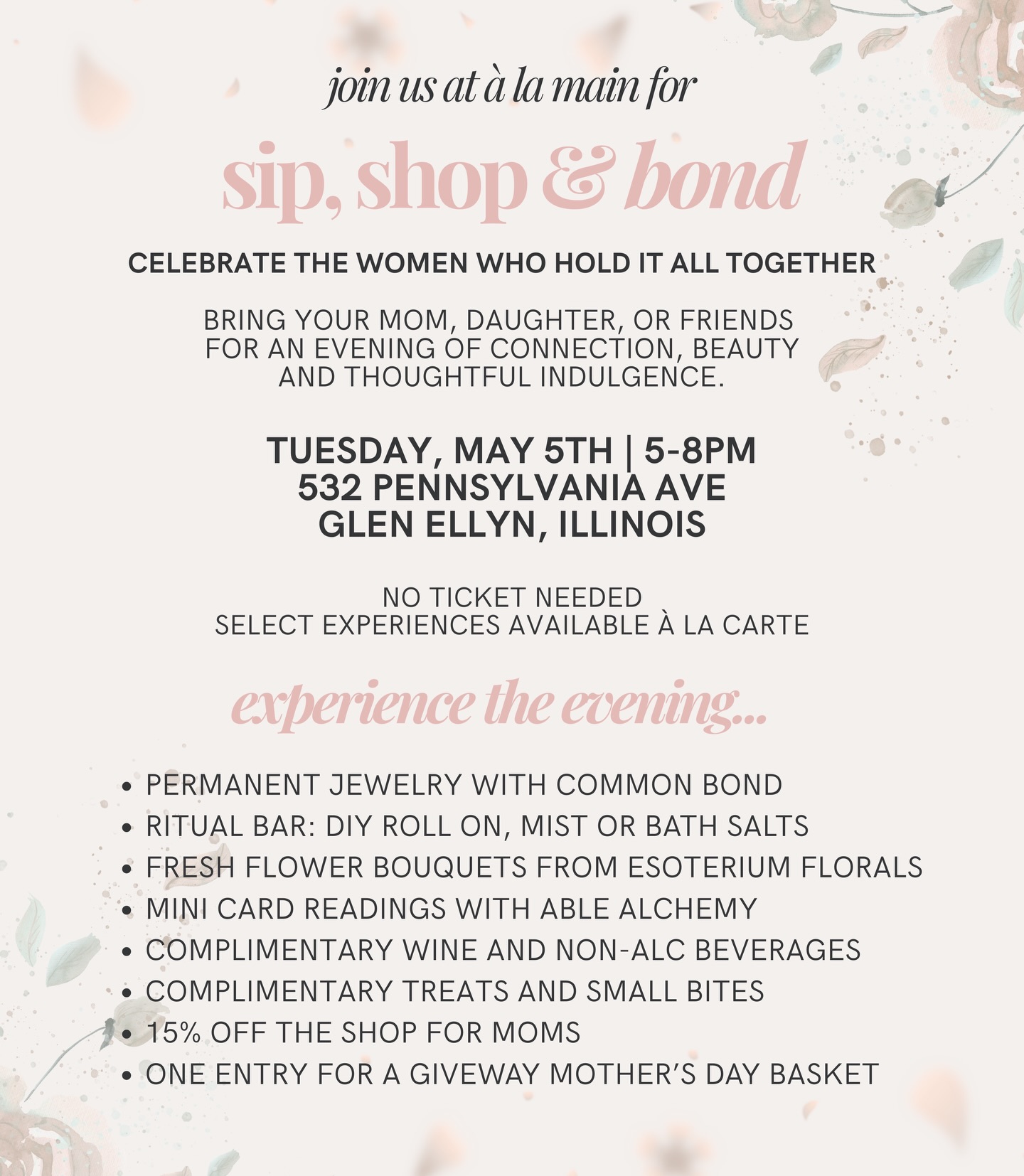 This one is for all the moms who hold it all together. 🤍
Save the date and bring mom, daughter and friends to sip, shop and bond!