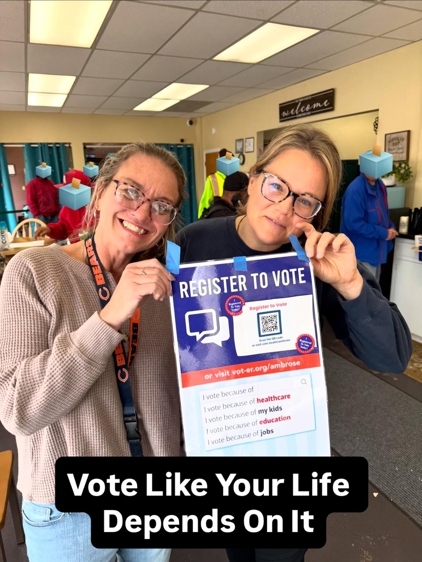 Now is the time to get registered to vote. Today, I worked with the St. Ambrose School of Social Work @sau_ssw to help folks @thethirdplaceqcinc to understand their voter eligibility and get themselves registered. Unhoused folks CAN vote without a permanent address by using the address of a service provider they utilize. The best part of the day may have been helping Third Place co-founder Cloey Miller, who is now an American citizen 🇺🇸, get herself registered to vote in her first election!