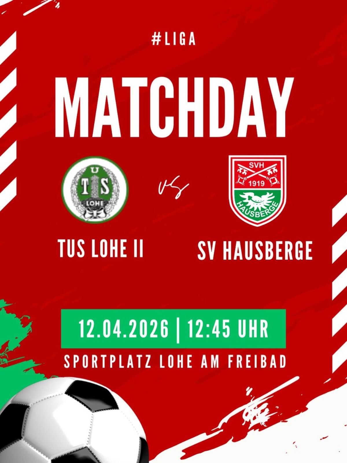 🔥 Spitzenspiel-Alarm! 🔥
Erster gegen Zweiter in der Kreisliga A 🤩
Am kommenden Spieltag trifft TuS Lohe II auf den SVH! Ein echtes Topspiel, das richtungsweisender kaum sein könnte!
Unsere Jungs kommen mit ordentlich Rückenwind: 💪
5 Spiele in Folge gewonnen – die Serie soll natürlich auch im absoluten Spitzenduell weitergehen!
Wir sind heiß, wir sind bereit – und wir brauchen EUCH! 🔥
Kommt vorbei, bringt Stimmung mit und unterstützt uns lautstark von der Seitenlinie!
Alle auf nach Lohe und den nächsten Dreier mitnehmen ❤️💚