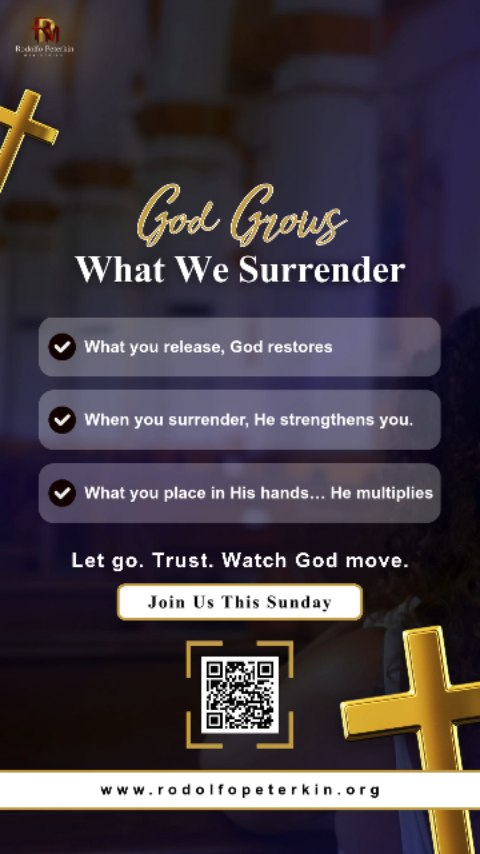 Growth doesn’t always come from holding on…
Sometimes it comes from letting go.
When we surrender what’s heavy, uncertain, or out of our control, we make room for God to work in ways we may not see right away.
Scripture reminds us, “To everything there is a season…” — Ecclesiastes 3:1
What you place in God’s hands is never wasted. He nurtures it, strengthens it, and brings growth in His perfect time.
If you’ve been in a season of waiting or trusting, stay encouraged. God is still working, even in the quiet.
Join us this Sunday as we gather in faith, prayer, and encouragement.
#rodolfopeterkinministries #faithandgrowth #trustgod #sundayservice #walkinfaith