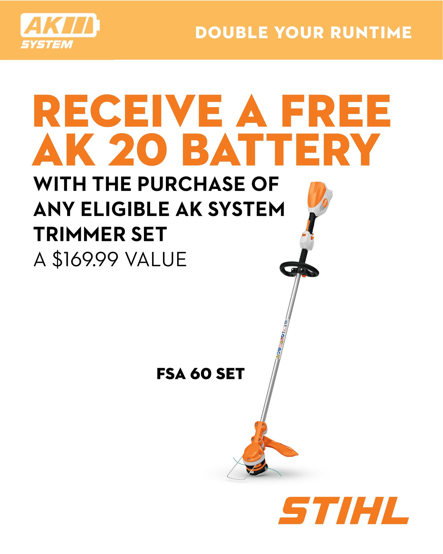 Step up to more power—and more runtime 🔋 Receive a FREE AK 20 battery (a $169.99 value) when you purchase any eligible STIHL AK System trimmer set—like the FSA 60.
Designed for performance and built to keep you moving longer.
Visit Port Elgin Home Hardware Building Centre or call +1 519-832-2466 to learn more.
See all STIHL spring promotions: https://bit.ly/stihl-spring-guide
.
.
.
Offer valid through July 31, 2026. While supplies last at participating dealers.
.
.
.
#RealSTIHL #STIHL