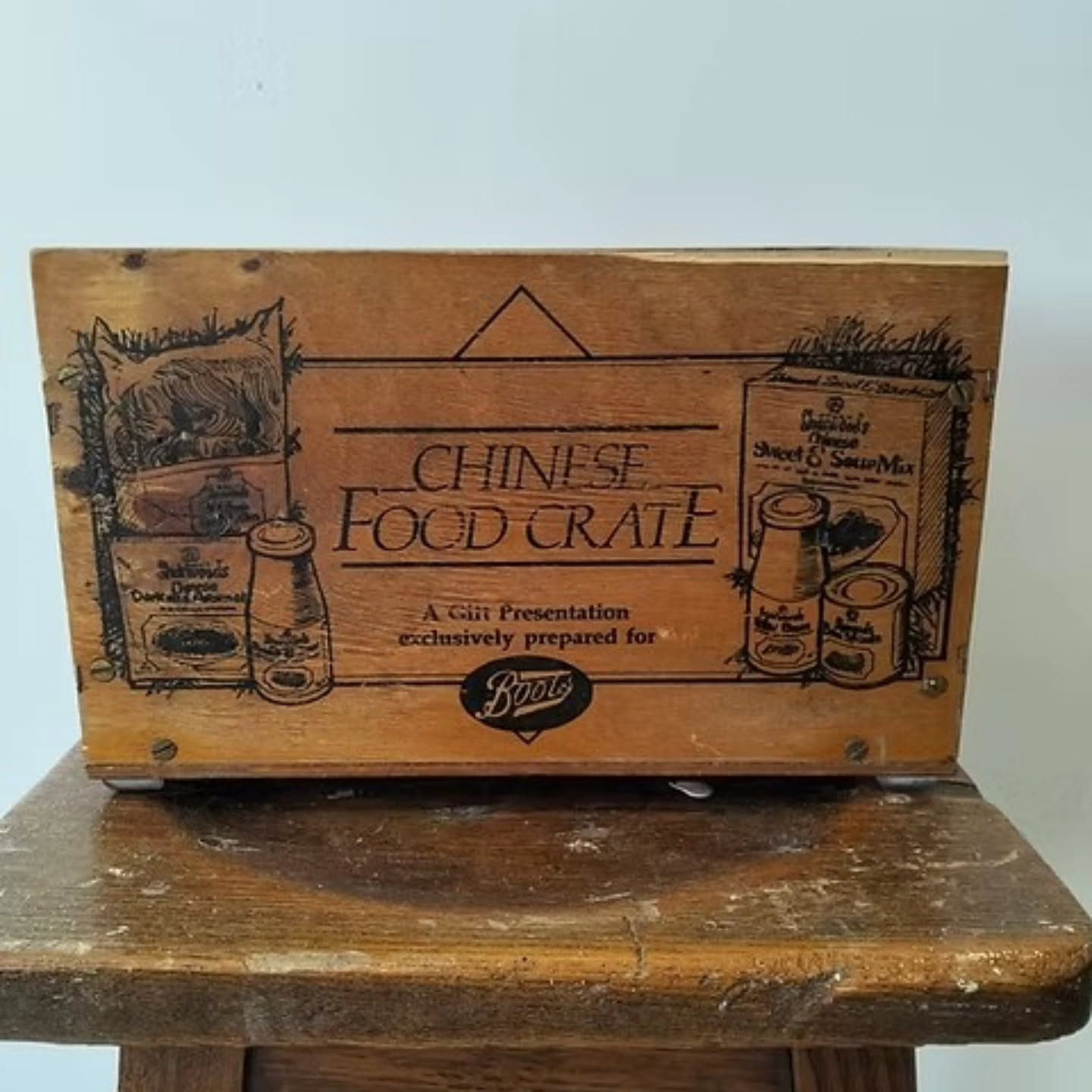 Vintage wooden Sharwood’s “Chinese Food Crate a gift prepared for Boots rare!! | https://share.google/aTR9cMKIDu6LtftqB #stufftoyouandme