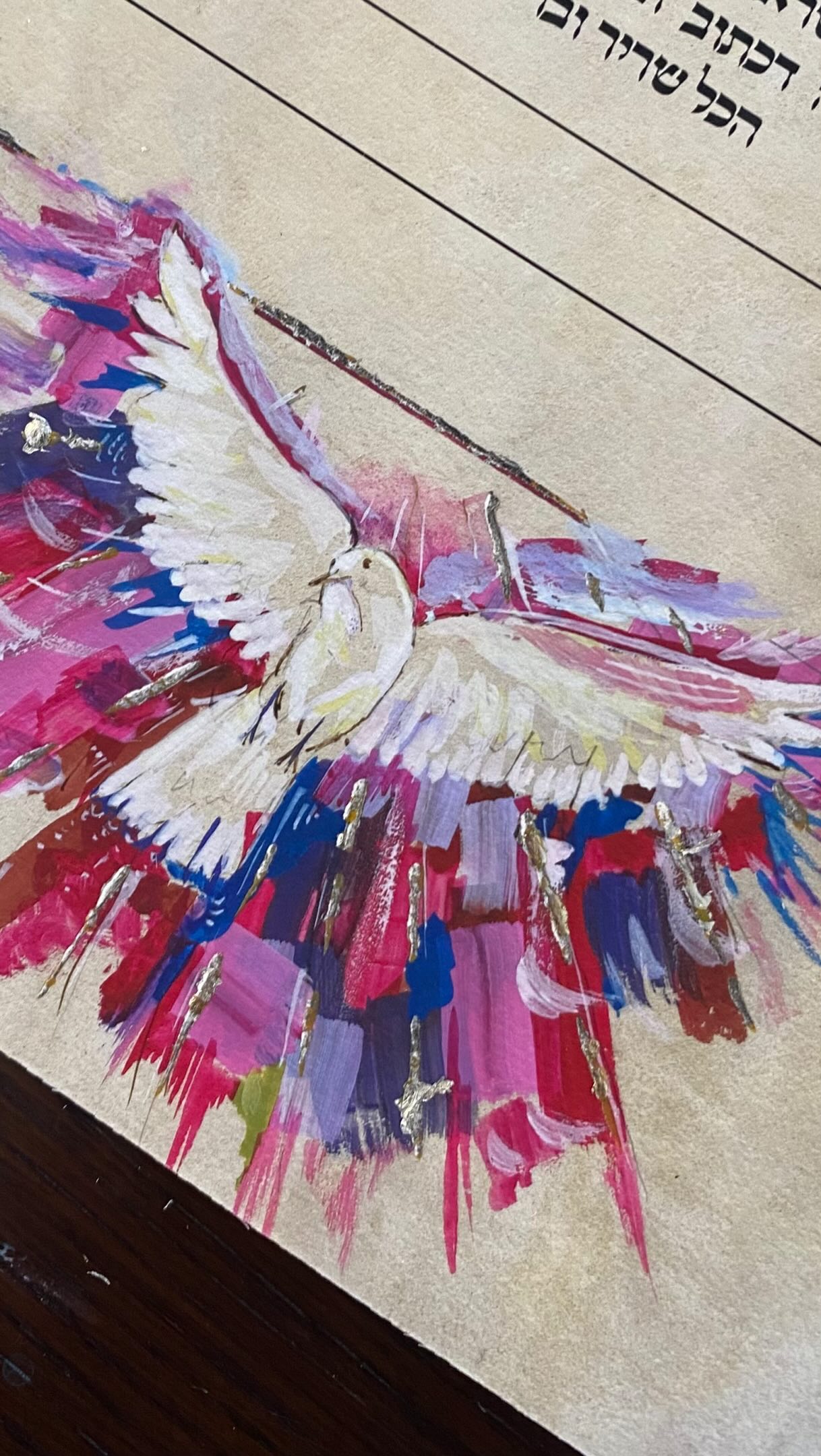 I love this dove decorated Ketuvah so much.
In Jewish literature a dove symbolises love and dedication.
In Shir Hashirim, the Song of Songs written by King Solomon, the dove is often used as a metaphor for the Jewish Peope to describe the love between the Jewish nation and G-d.
The sages expound further, “Just like a dove once she meets her mate never leaves him for another..just as a dove whose fledglings are taken from her nest still doesn’t abandon her nest..so are the Jewish people faithful to G-d” (Midrash Rabbah shir hashirim 1 .)
Wishing this couple a big Mazal Tov and a life filled with Divine blessings, abundance and love.
If you are looking for a beautiful and meaningful ketuvah, this one’s for you ✨ Personalized custom made giclee print, embellished with platinum and gold leaf, created with so much love🤍 🕊️