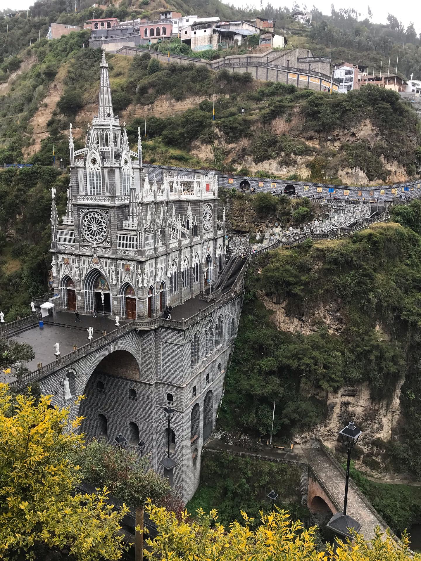 Taking the cable car down to the Santuario de las Lajas.