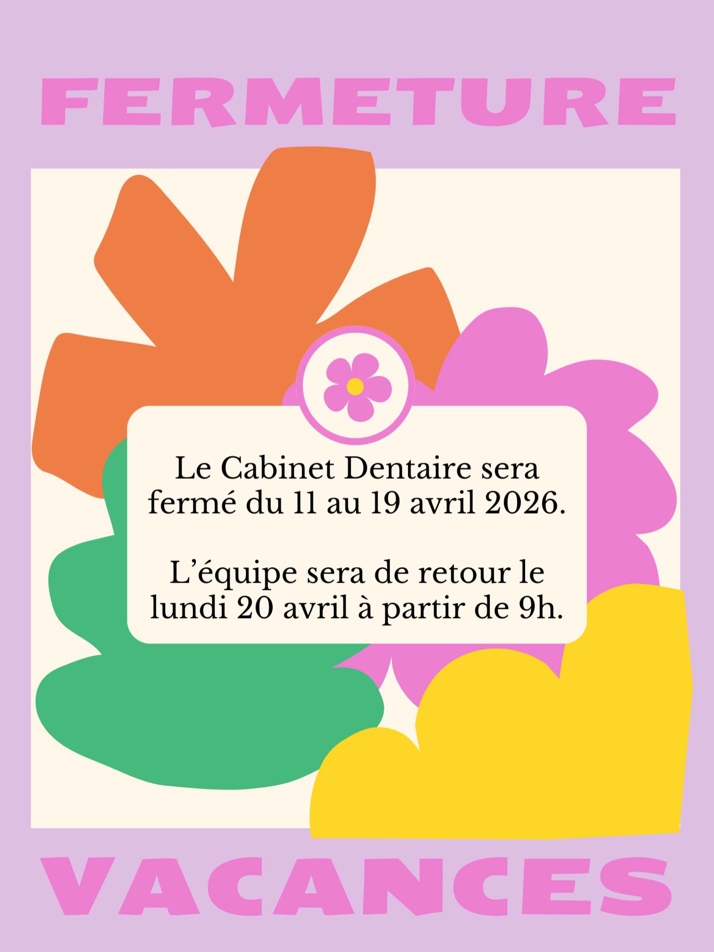 Vacances de printemps pour l’équipe du Cabinet Dentaire de l’Étoile. Nous serons de retour lundi 20 avril à partir de 9h ☀️🌸 #cabinetdentairedeletoile #vacancesprintemps #cabinetdrmontaufier #cabinetgreasque #cabinetdrglikpo